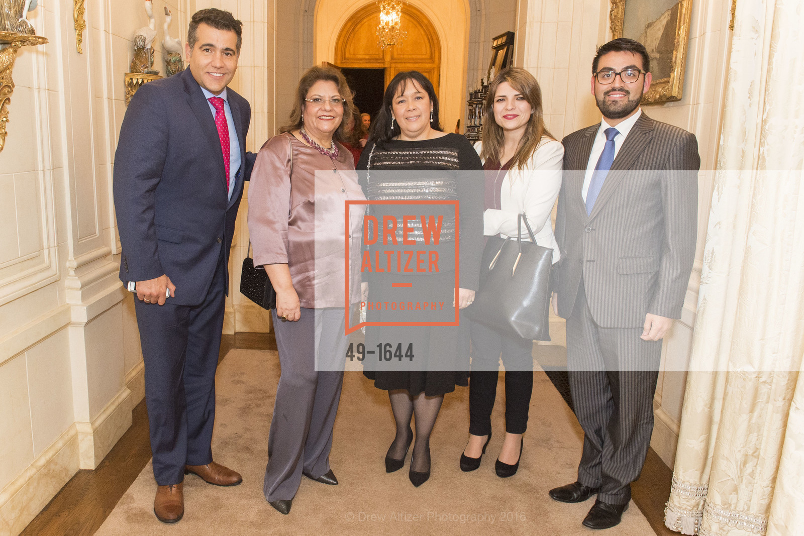 Carlos Caliro, Candy Chavez, Diana Paez, Gustavo Bravo, Ann and Gordon Getty Host the San Francisco Mayor's Office of Protocol Christmas Party, Private Residence. 2525 Van Ness St, December 8th, 2016, Photo #49-1644 Carlos Caliro, Candy Chavez, Diana Paez, Gustavo Bravo, Photo #49-1644