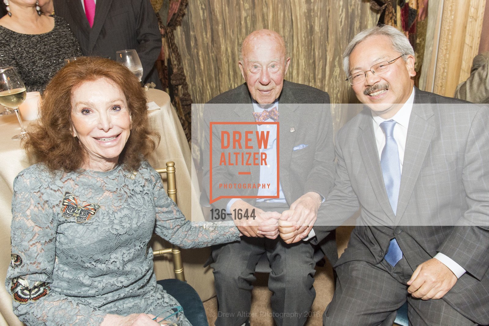 Ann Getty, George Shultz, Ed Lee, Ann and Gordon Getty Host the San Francisco Mayor's Office of Protocol Christmas Party, Private Residence. 2525 Van Ness St, December 12th, 2017, Photo #136-1644 Ann Getty, George Shultz, Ed Lee, Photo #136-1644