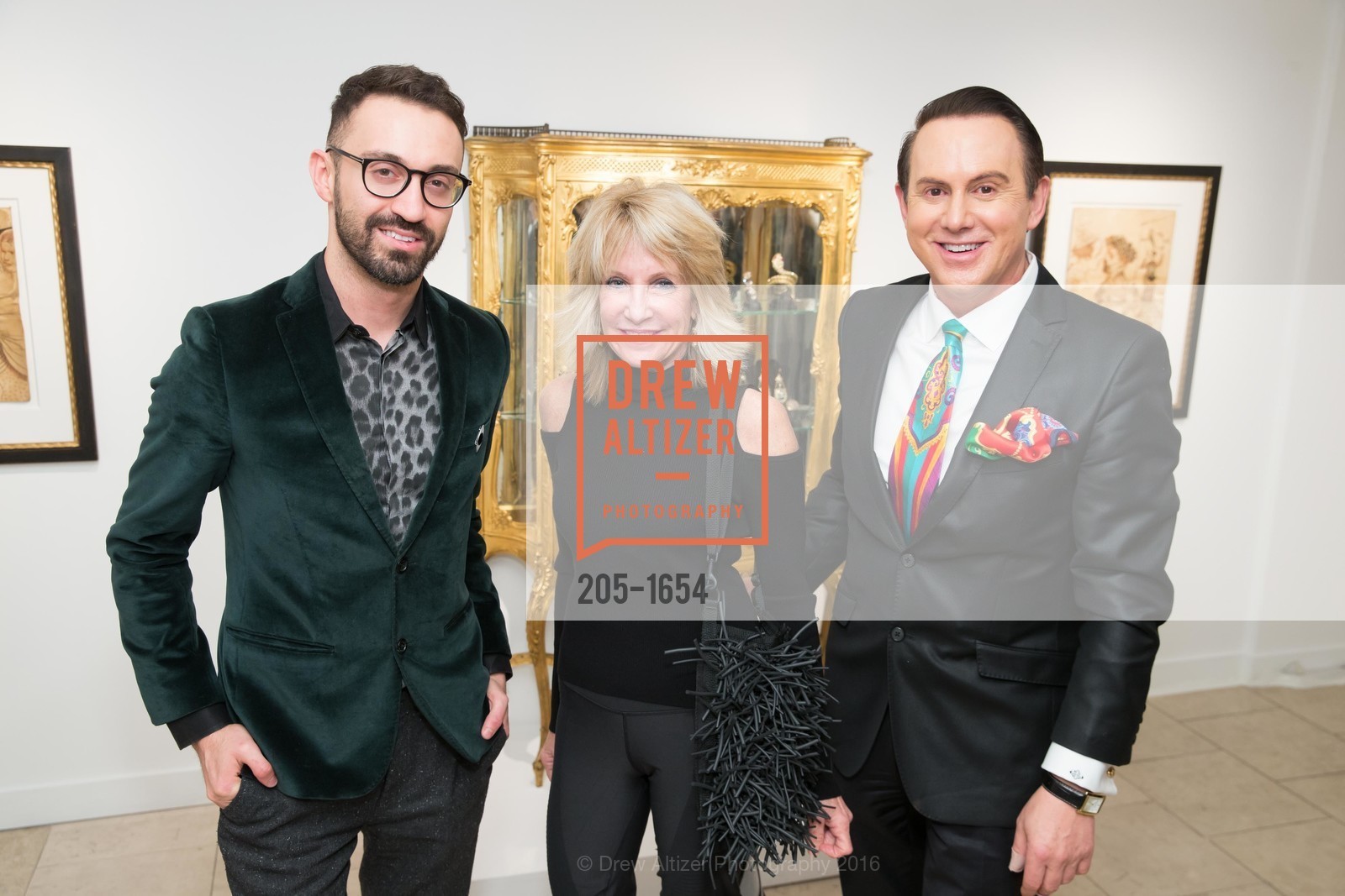 Stephen Rabinov, Sandy Mandel, Joel Goodrich, Sorokko Gallery Hosts Coveted Jewels by Codognato Private Reception, Serge Sorokko Gallery. 55 Geary St., San Francisco, December 8th, 2016, Photo #205-1654 Stephen Rabinov, Sandy Mandel, Joel Goodrich, Photo #205-1654