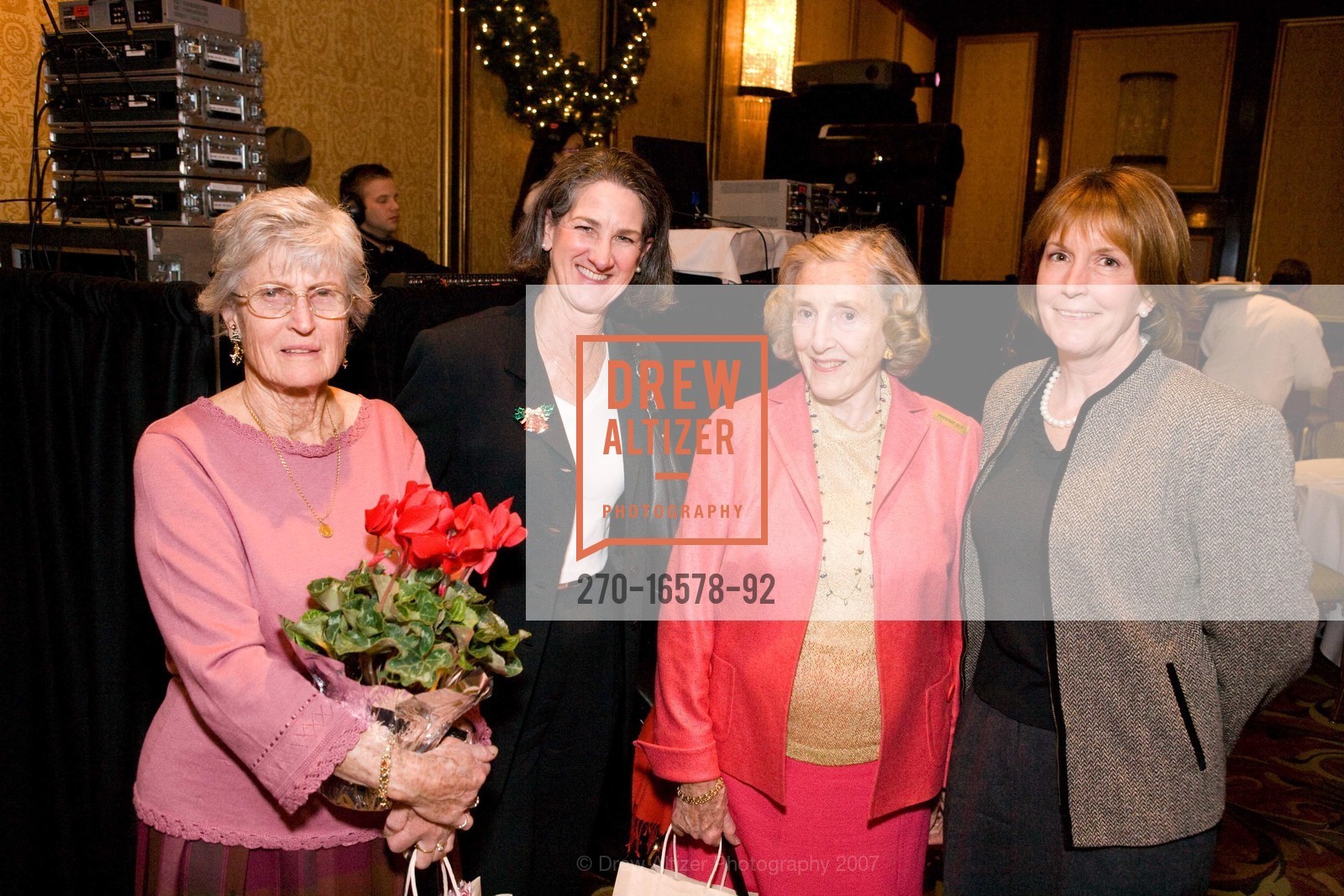Virginia Hammerness, Mary Casey, Anne McWilliams, Jan McHugh Smith, Guide Dogs For The Blind Holiday Luncheon, Westin St Francis, Ballroom. 335 Powell St, San Francisco, CA 94102, December 13th, 2007, Photo #270-16578-92 Virginia Hammerness, Mary Casey, Anne McWilliams, Jan McHugh Smith, Photo #270-16578-92