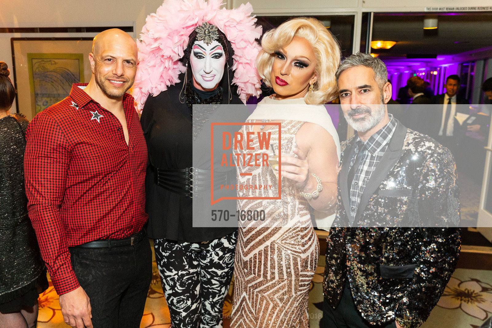 Jay Geise, Sister Roma, D’Arcy Drollinger, Ron Brock, VIP Pride Party 2018, Fairmont Hotel Pavilion, June 8th, 2018, Photo #570-16800 Jay Geise, Sister Roma, D’Arcy Drollinger, Ron Brock, Photo #570-16800