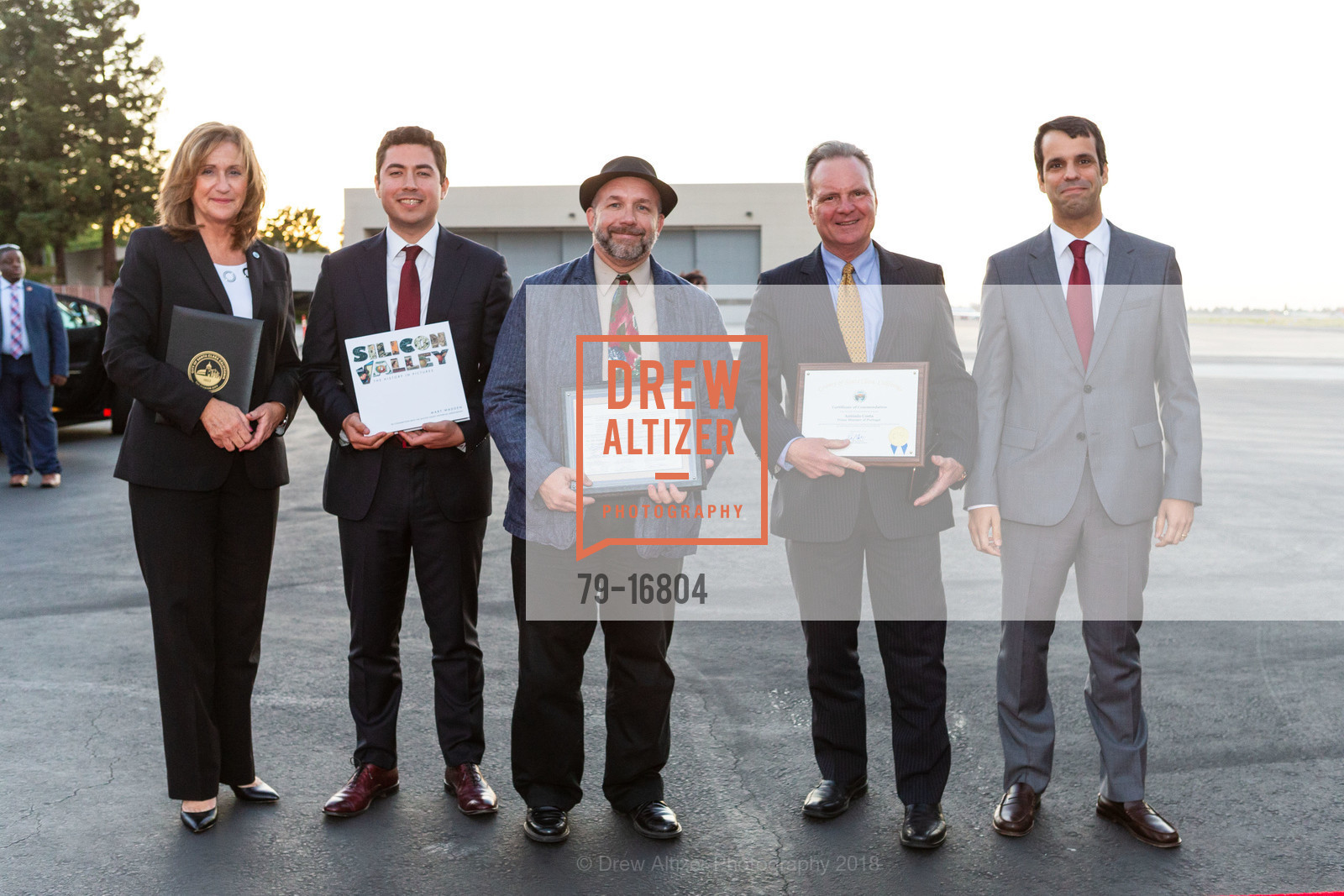 Lisa Gillmor, Angel Ibanez, Paul Pereira, Dave Cortese, Filipe Costa, Prime Minister of Portugal Antonio Costa Arrival at Mineta San Jose International Airport, Mineta San Jose International Airport. 1701 Airport Blvd, June 11th, 2018, Photo #79-16804 Lisa Gillmor, Angel Ibanez, Paul Pereira, Dave Cortese, Filipe Costa, Photo #79-16804