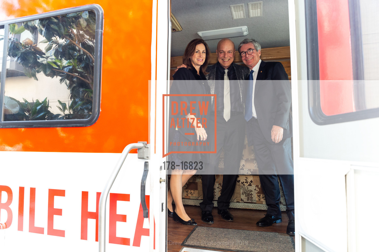 Betsy Connell, Freddy Clarke, Ken Bernard, Order of Malta Clinic of Northern California's 10th Anniversary Celebration and Debut of Mobile Health Clinic, 1601 Larkin Street. 1601 Larkin Street, June 20th, 2018, Photo #178-16823 Betsy Connell, Freddy Clarke, Ken Bernard, Photo #178-16823
