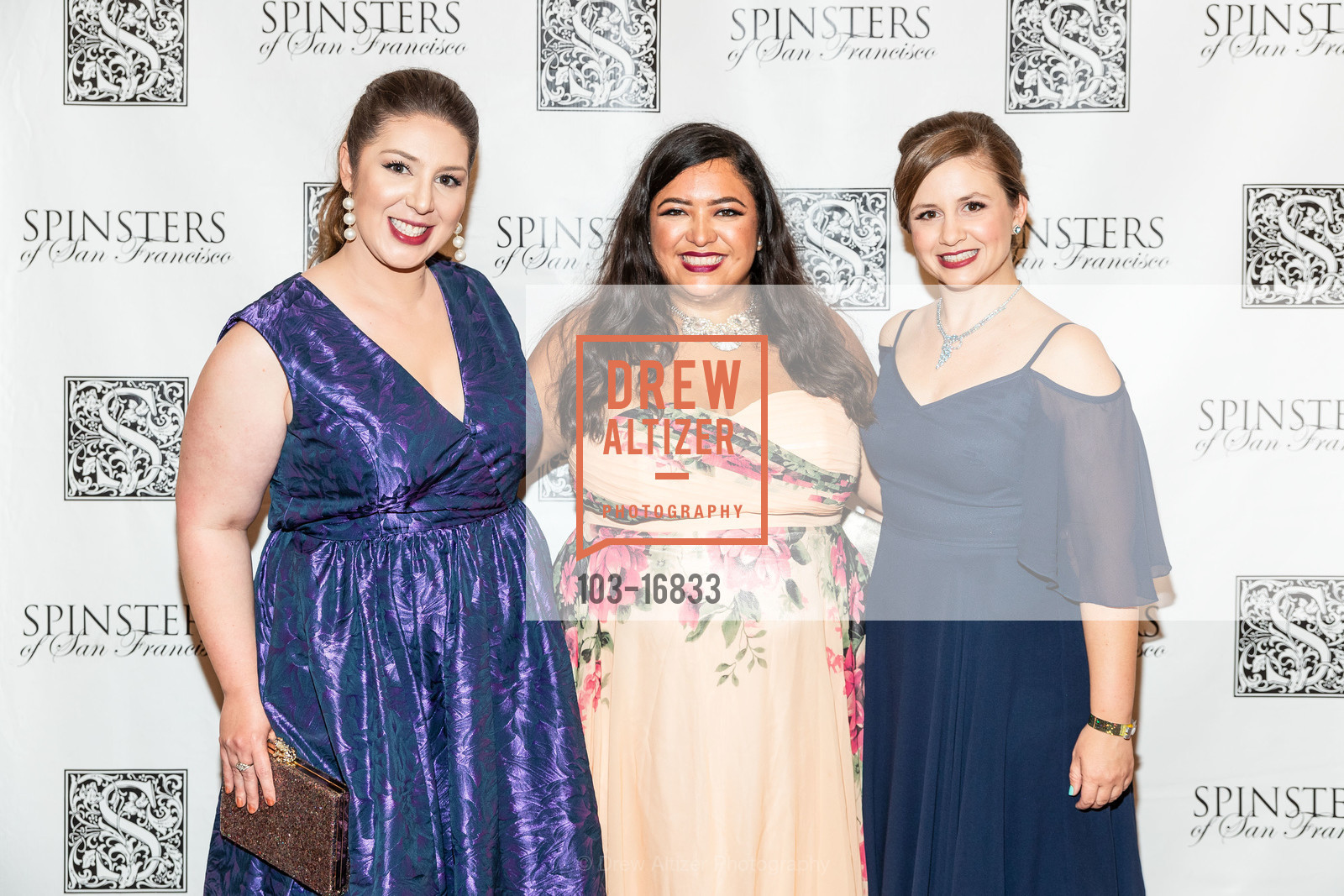 Victoria Evins, Deyanira Medina, Kristi Symon, Spinsters of San Francisco Annual Ball 2018, SF War Memorial House, Green Room. 301 Van Ness Ave, Photo #103-16833 Victoria Evins, Deyanira Medina, Kristi Symon, Photo #103-16833