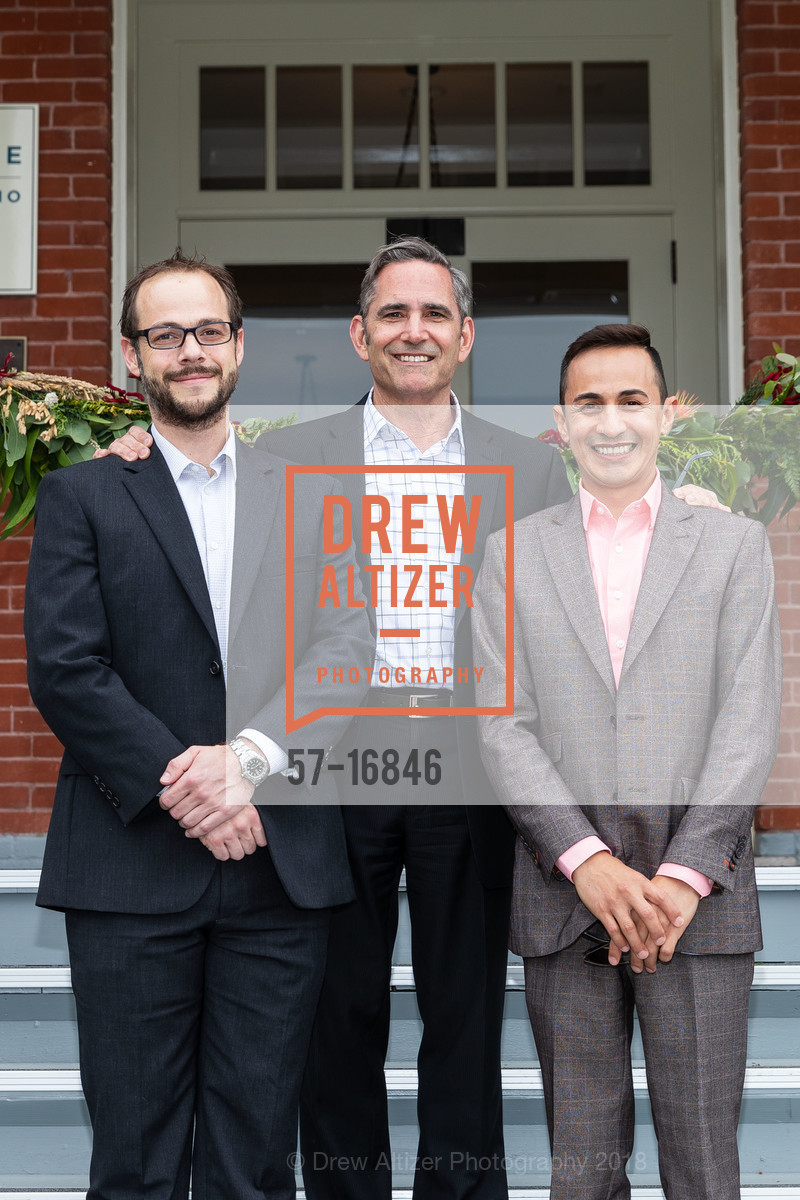 Bradley Henson, Terry Haney, Armando Pardo, Lodge at the Presidio Ribbon Cutting, Lodge at the Presidio. 105 Montgomery St, June 27th, 2018, Photo #57-16846 Bradley Henson, Terry Haney, Armando Pardo, Photo #57-16846
