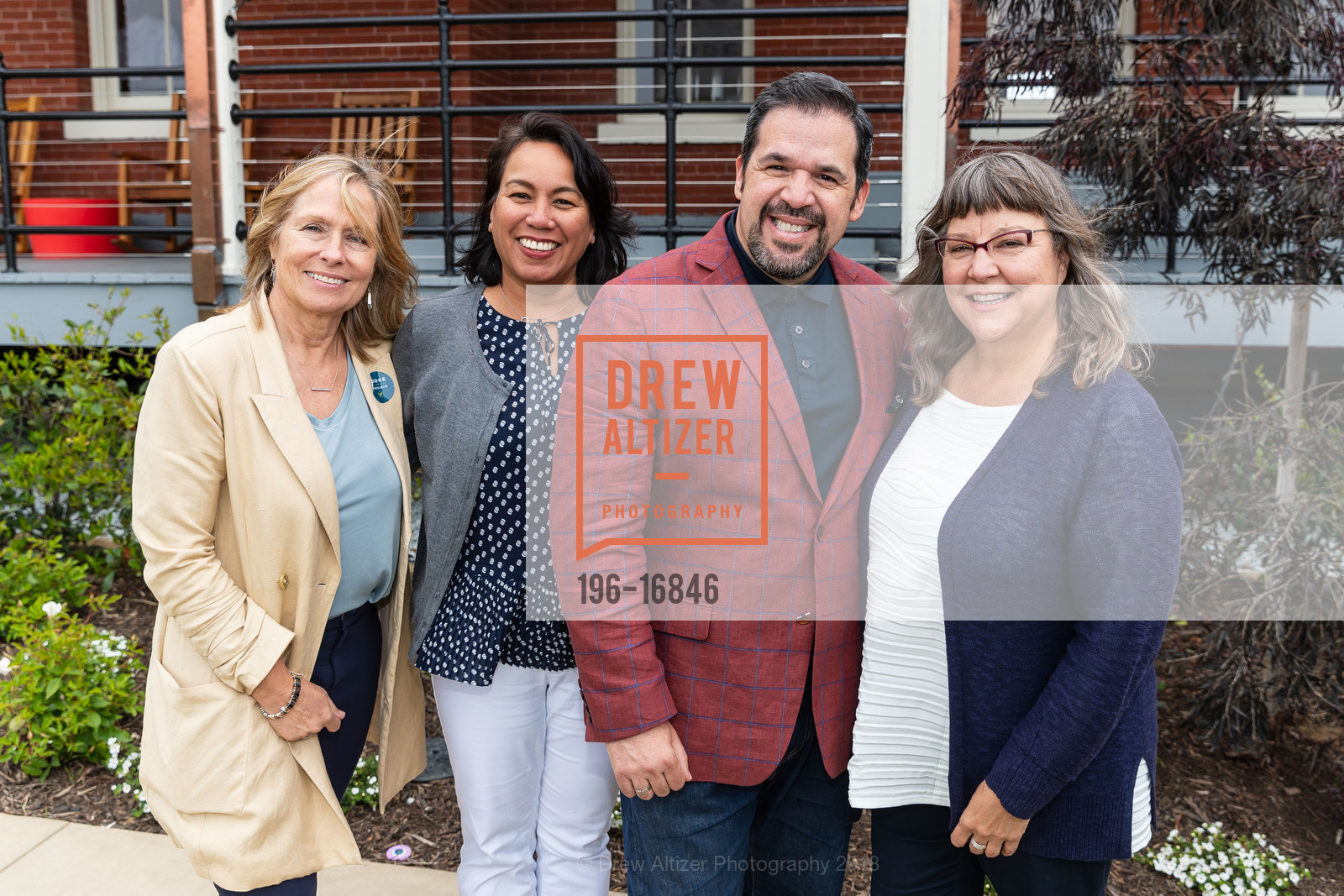 Karen Maggio, Antonette Eckert, Peter Gamez, Melanie Williams, Lodge at the Presidio Ribbon Cutting, Lodge at the Presidio. 105 Montgomery St, June 27th, 2018, Photo #196-16846 Karen Maggio, Antonette Eckert, Peter Gamez, Melanie Williams, Photo #196-16846