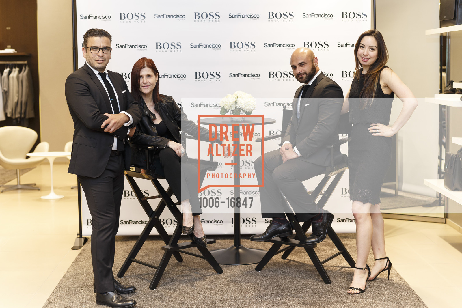 Brahim Zerguini, Laura Nicholas, William Vega, Olivia Barchard, SF Mag at Hugo Boss, Hugo Boss Westfield. 845 Market Street, June 27th, 2018, Photo #1006-16847 Brahim Zerguini, Laura Nicholas, William Vega, Olivia Barchard, Photo #1006-16847