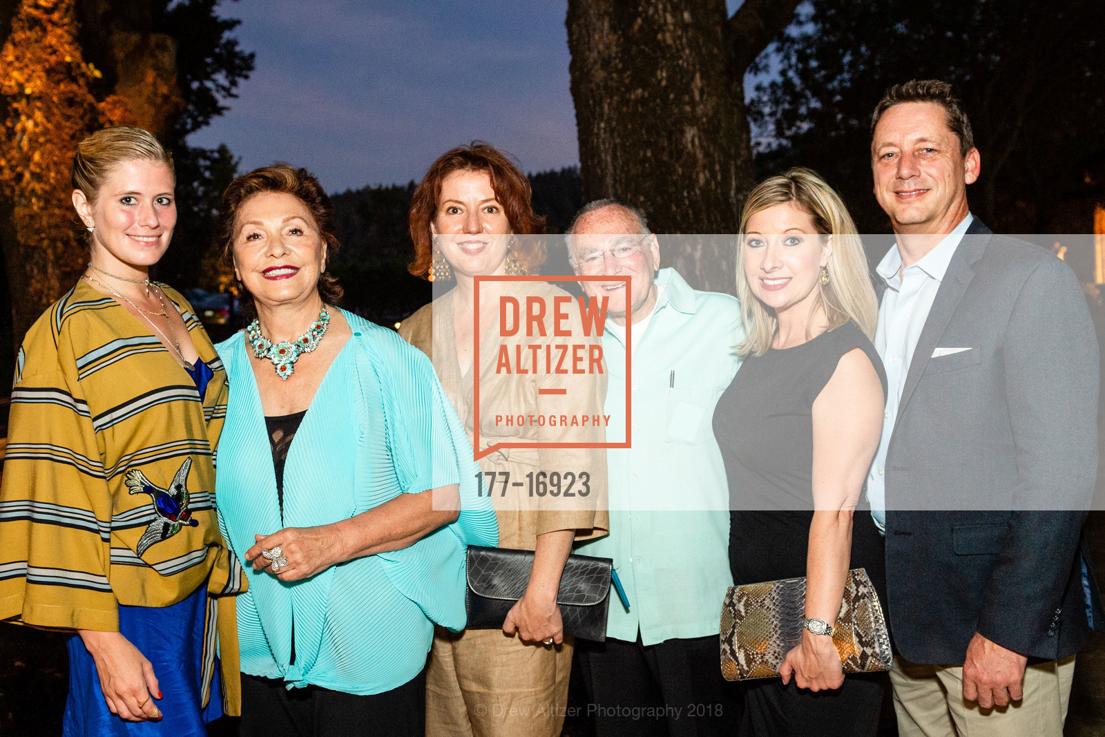 Stephanie Lawrence, Maria Manetti Shrem, Rachel Teagle, Jan Shrem, Jennifer Mancuso, Michael Lawrence, Festival Napa Valley 2018 Patron Dinner at Frank Family Vineyards, Frank Family Vineyard. 1091 Larkmead Lane, July 25th, 2018, Photo #177-16923 Stephanie Lawrence, Maria Manetti Shrem, Rachel Teagle, Jan Shrem, Jennifer Mancuso, Michael Lawrence, Photo #177-16923