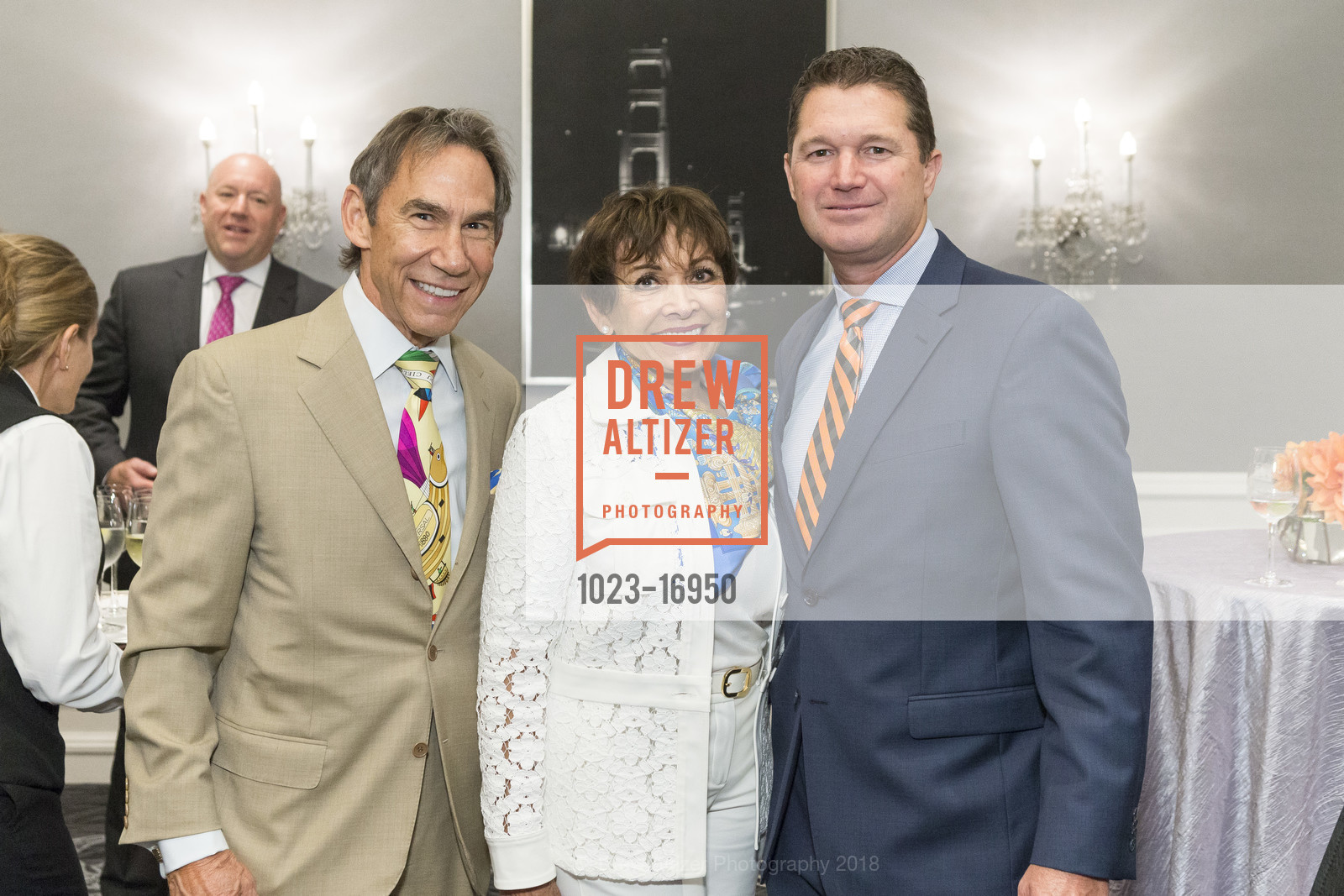 Steve Diamond, Marty McMann Diamond, Gary Bauer, The 2018 Peter Goldman Award of Excellence Luncheon Honoring Stephen Revetria, Ritz Carlton Hotel. 600 Stockton Street, August 10th, 2018, Photo #1023-16950 Steve Diamond, Marty McMann Diamond, Gary Bauer, Photo #1023-16950