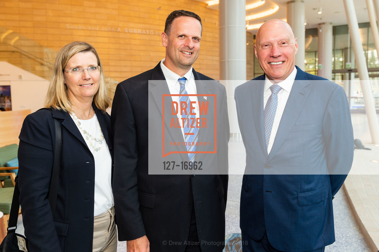Nicole Grant, Gerry Grant, Bryan Polster, Dedication and Ribbon Cutting of the Susan and John A. Sobrato Pavilion and the Tad and Dianne Taube Pavilion at Lucile Packard Children's Hospital, Lucile Packard Children's Hospital Stanford. 725 Welch Road, August 21st, 2018, Photo #127-16962 Nicole Grant, Gerry Grant, Bryan Polster, Photo #127-16962