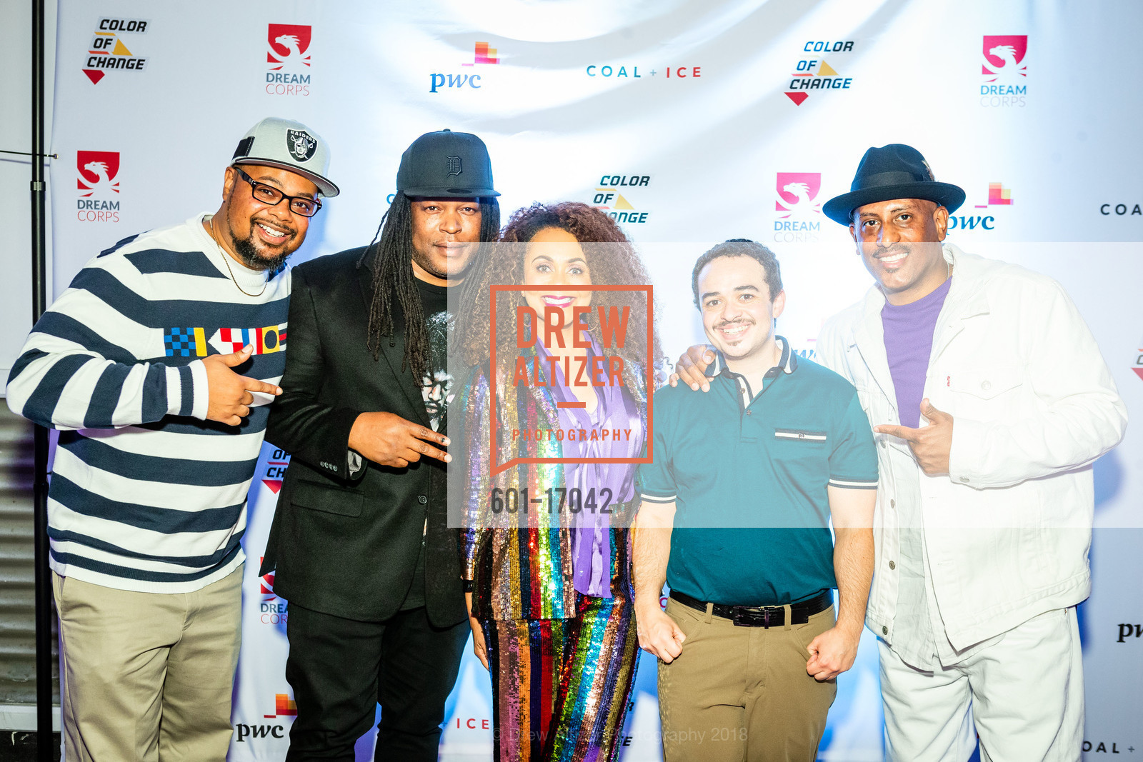 CJ Jordan, Shaka Senghor, Felicia Horowitz, Jules Horowitz, Divine Lombard, Van Jones 50th Birthday Bash - A Benefit for The Dream Corps, Fort Mason, Festival Pavillion. 52 Chenery St, September 20th, 2018, Photo #601-17042 CJ Jordan, Shaka Senghor, Felicia Horowitz, Jules Horowitz, Divine Lombard, Photo #601-17042