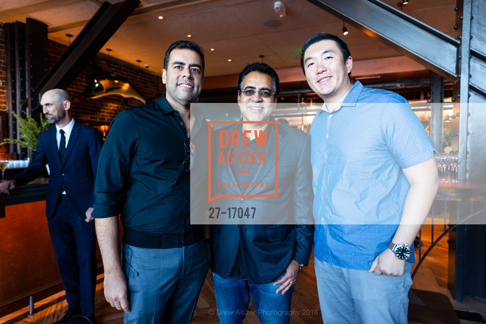 Vishal Grover, Gary Gauba, Benjamin Lu, Angler Grand Opening, Angler. 132 The Embarcadero, September 21st, 2018, Photo #27-17047 Vishal Grover, Gary Gauba, Benjamin Lu, Photo #27-17047