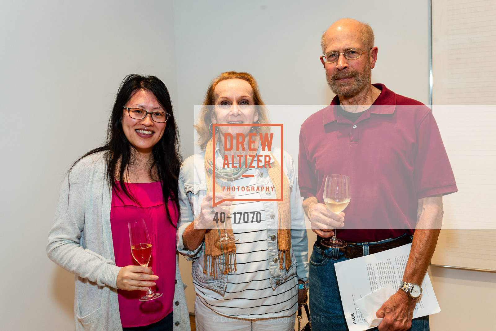 Amelia Qu, Jean Davidson, Jim Stauffer, Pace Gallery Hosts Fall Opening Reception for “Agnes Martin / Navajo Blankets”, Pace Gallery Palo Alto. 229 Hamilton Ave, September 27th, 2018, Photo #40-17070 Amelia Qu, Jean Davidson, Jim Stauffer, Photo #40-17070