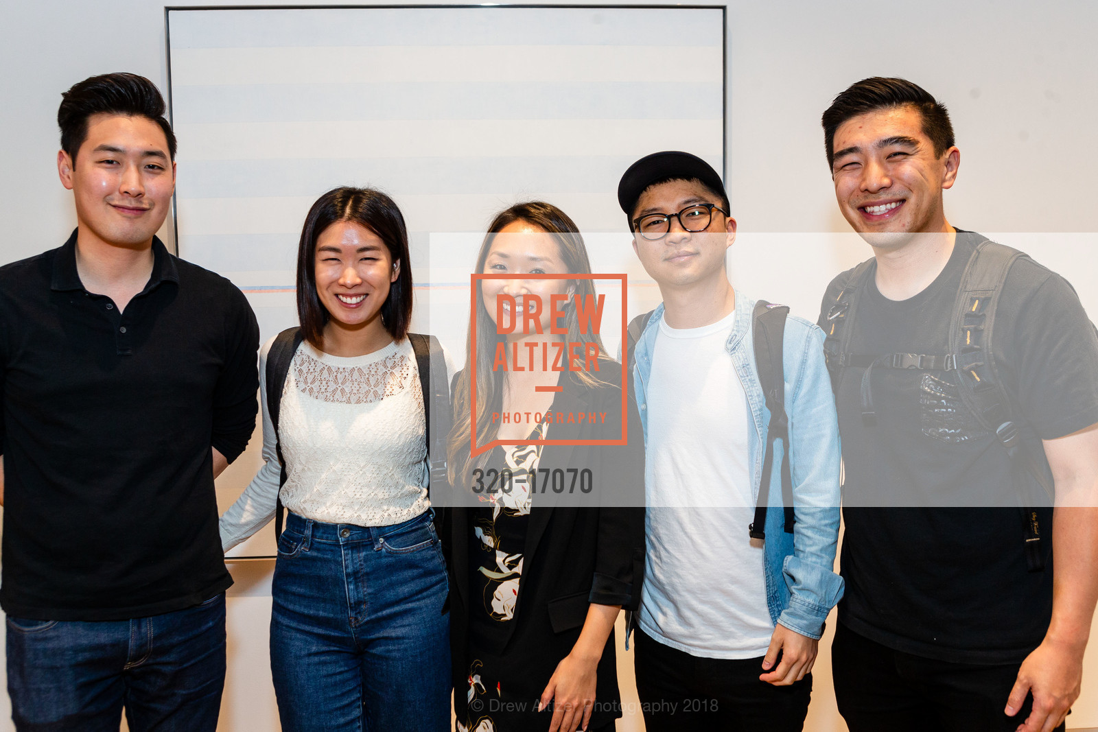 Ariel Ueng, Gene Jun, Hana Chung, Sammy Lee, Pace Gallery Hosts Fall Opening Reception for “Agnes Martin / Navajo Blankets”, Pace Gallery Palo Alto. 229 Hamilton Ave, September 27th, 2018, Photo #320-17070 Ariel Ueng, Gene Jun, Hana Chung, Sammy Lee, Photo #320-17070