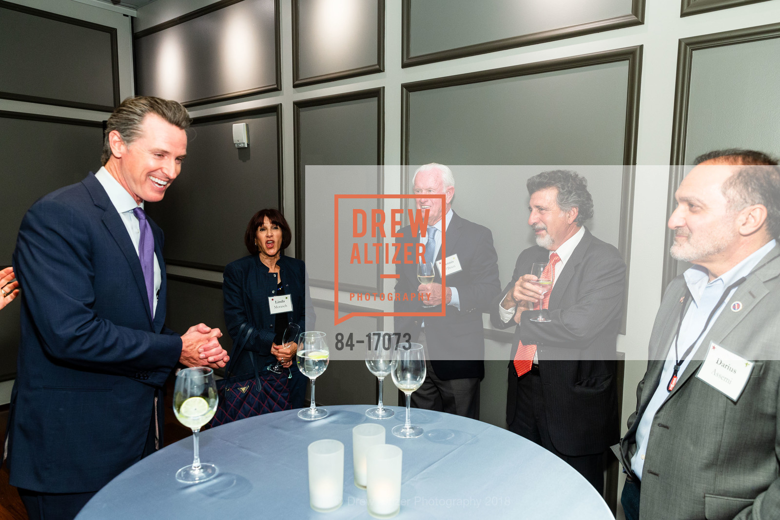 Linda Morasch, Gavin Newsom, Dennis O'Brien, Bill Falik, Darius Assemi, Gavin Newsom for Governor Dinner, Julia Morgan Ball Room, September 26th, 2018, Photo #84-17073 Linda Morasch, Gavin Newsom, Dennis O'Brien, Bill Falik, Darius Assemi, Photo #84-17073