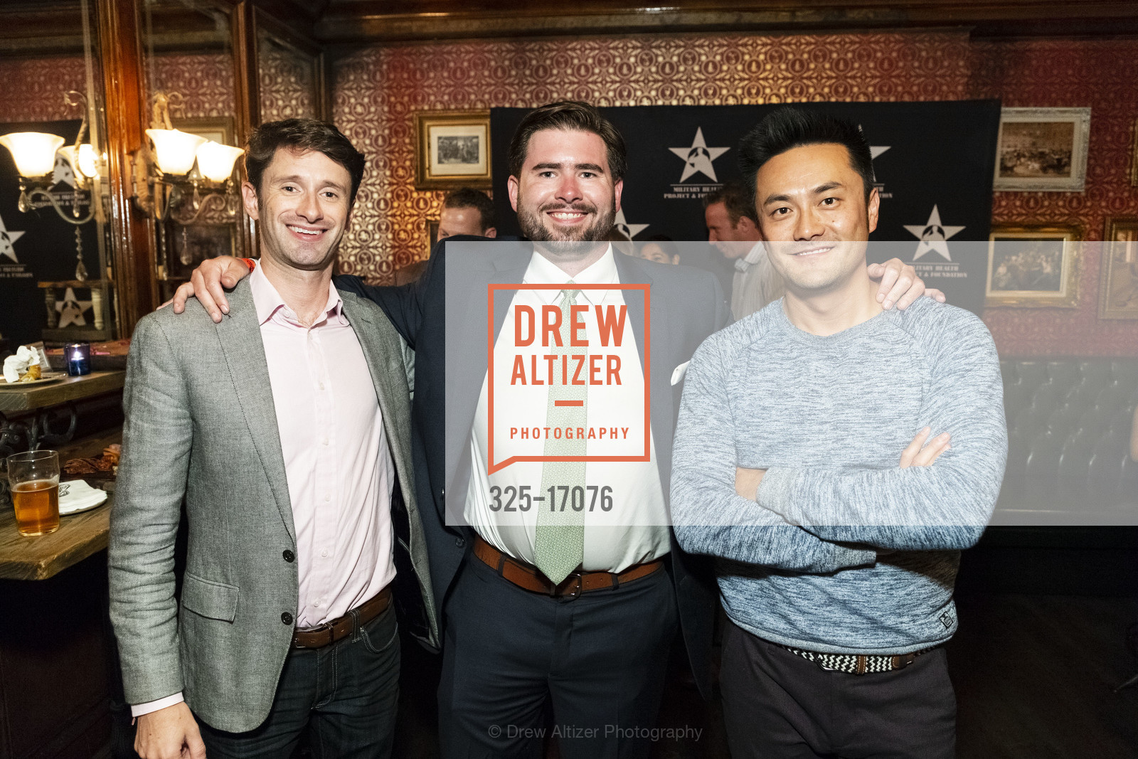 Chris Reilly, Hunter Satterwhite, Gary Liu, Military Health Project's End of Summer Soiree 2018, White Chapel, Gin Palace Room. 600 Polk St, San Francisco, CA 94102, Photo #325-17076 Chris Reilly, Hunter Satterwhite, Gary Liu, Photo #325-17076