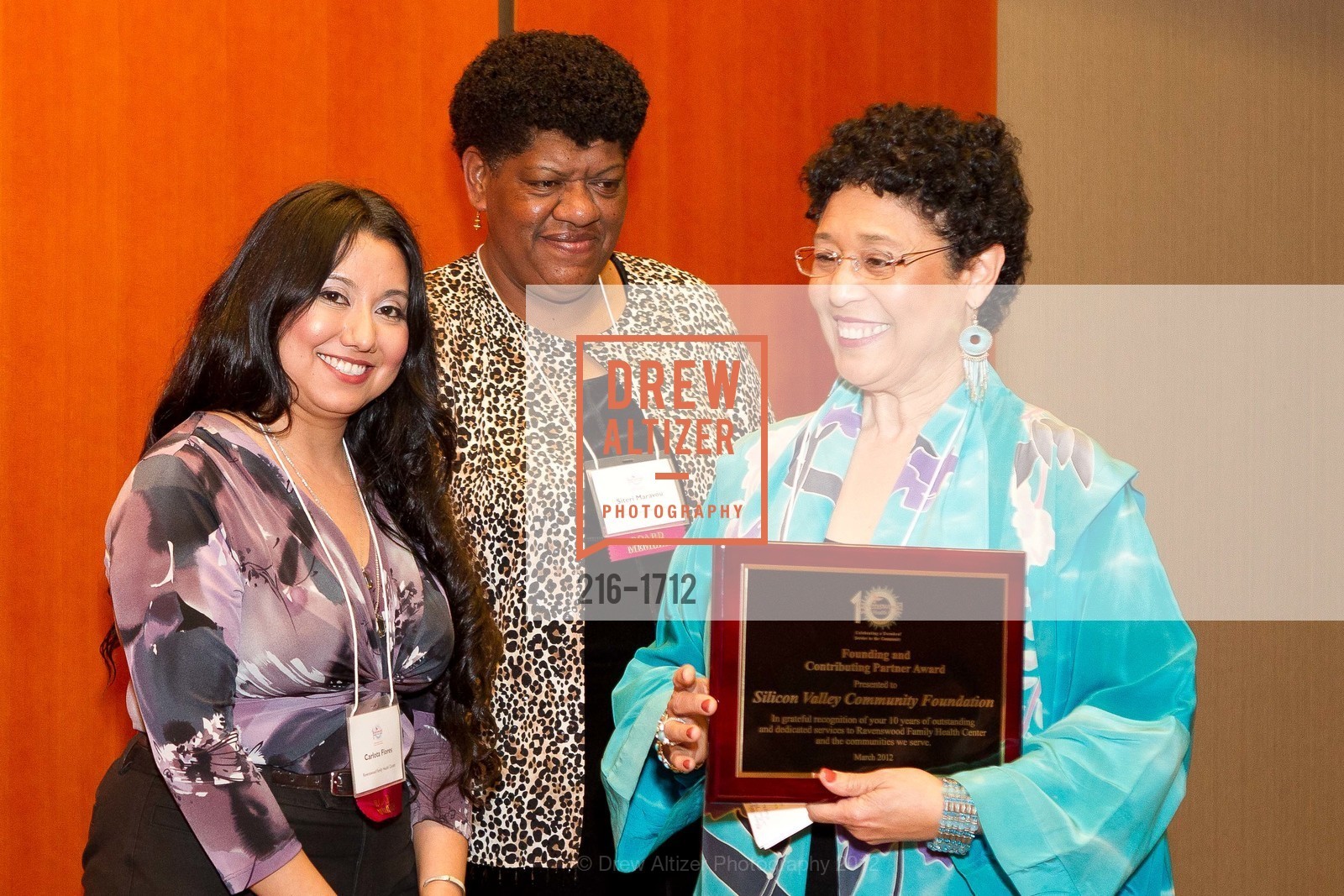 Carlota Flores, Siteri Maravou, Eleanor Clement Glass, RAVENSWOOD FAMILY HEALTH CENTER 10th Anniversary Reception, US, March 16th, 2012, Photo #216-1712 Carlota Flores, Siteri Maravou, Eleanor Clement Glass, Photo #216-1712