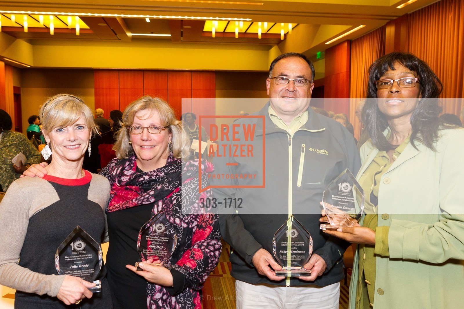 Julie Brody, Julie Merk, Bob Henderson, Juanita Duncan, RAVENSWOOD FAMILY HEALTH CENTER 10th Anniversary Reception, US, March 16th, 2012, Photo #303-1712 Julie Brody, Julie Merk, Bob Henderson, Juanita Duncan, Photo #303-1712