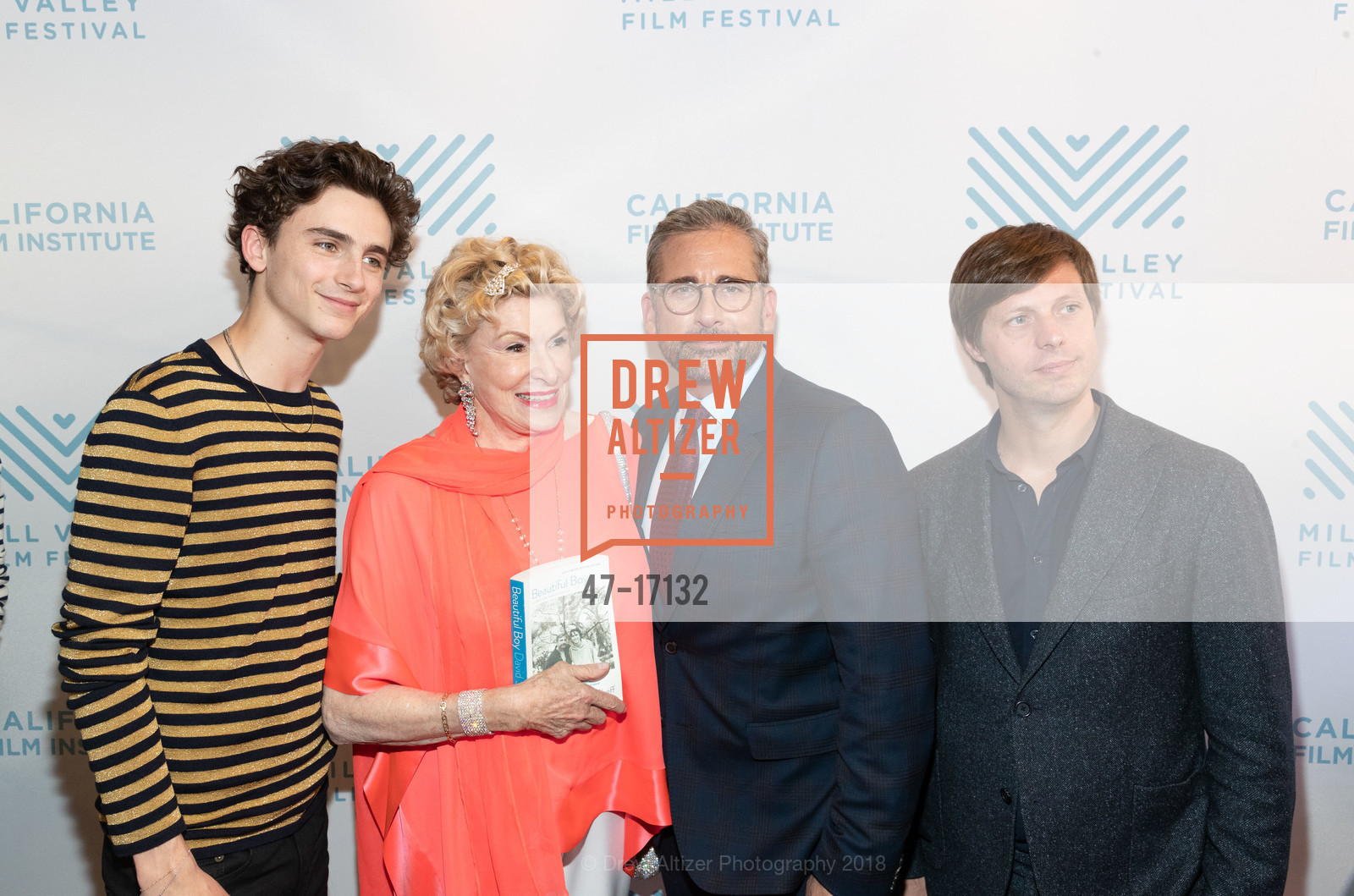Timothée Chalamet, Jennifer Coslett MacCready, Steve Carell, Felix Van Groeningen, MILL VALLEY FILM FESTIVAL 2018 Red Carpet Arrival for BEAUTIFUL BOY, Smith Rafael Film Center. 1118 4th Street, October 6th, 2018, Photo #47-17132 Timothée Chalamet, Jennifer Coslett MacCready, Steve Carell, Felix Van Groeningen, Photo #47-17132