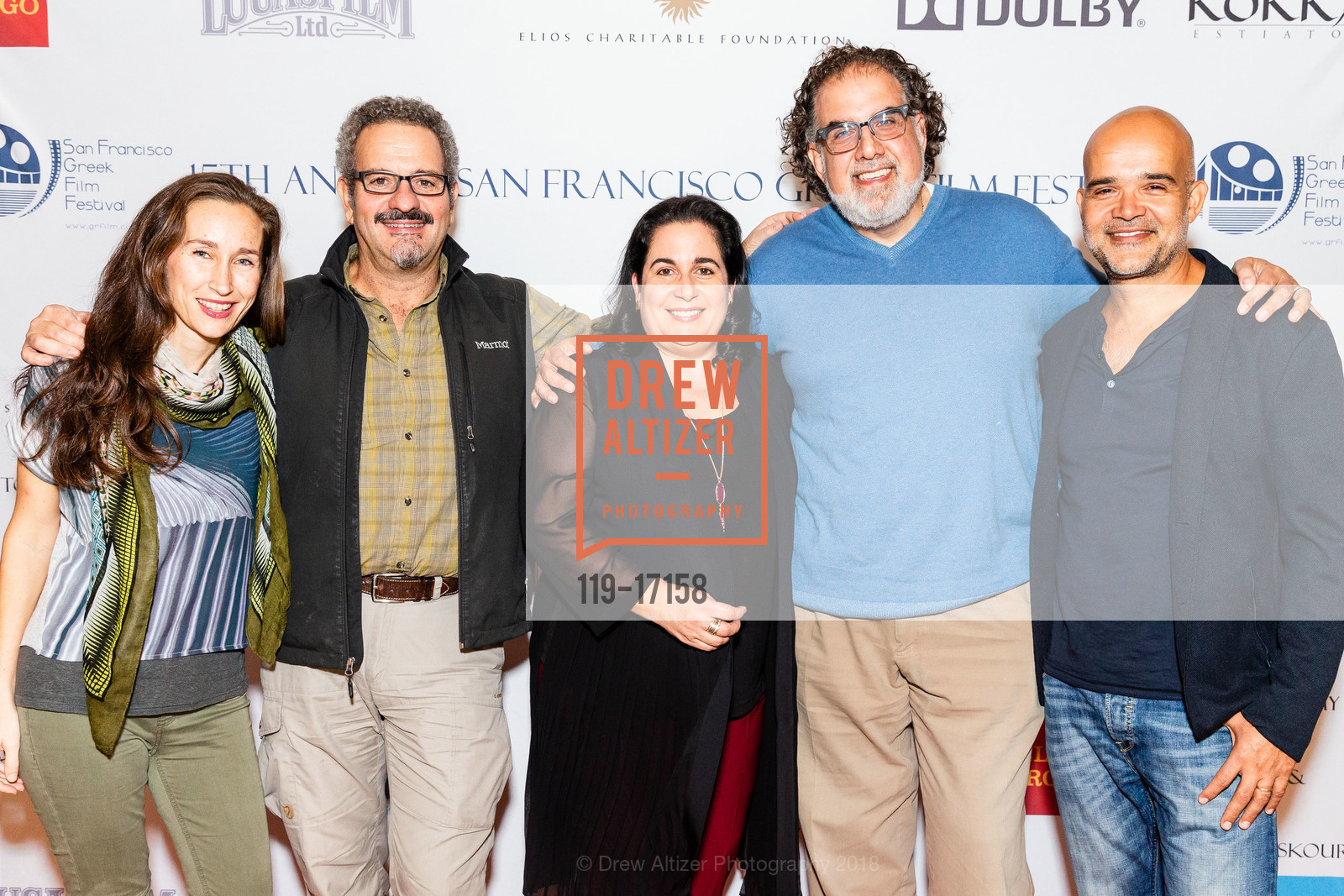 Ioanna Davi, Stelios Apostolopoulos, Maria Nicolacakis, Dean Nicolacakis, Theo Papadoulakis, 15th Annual SF Greek Film Festival Opening Night, Premier Theatre at LucasFilm, Letterman Digital Arts Building. 1 Letterman Drive, October 12th, 2018, Photo #119-17158 Ioanna Davi, Stelios Apostolopoulos, Maria Nicolacakis, Dean Nicolacakis, Theo Papadoulakis, Photo #119-17158