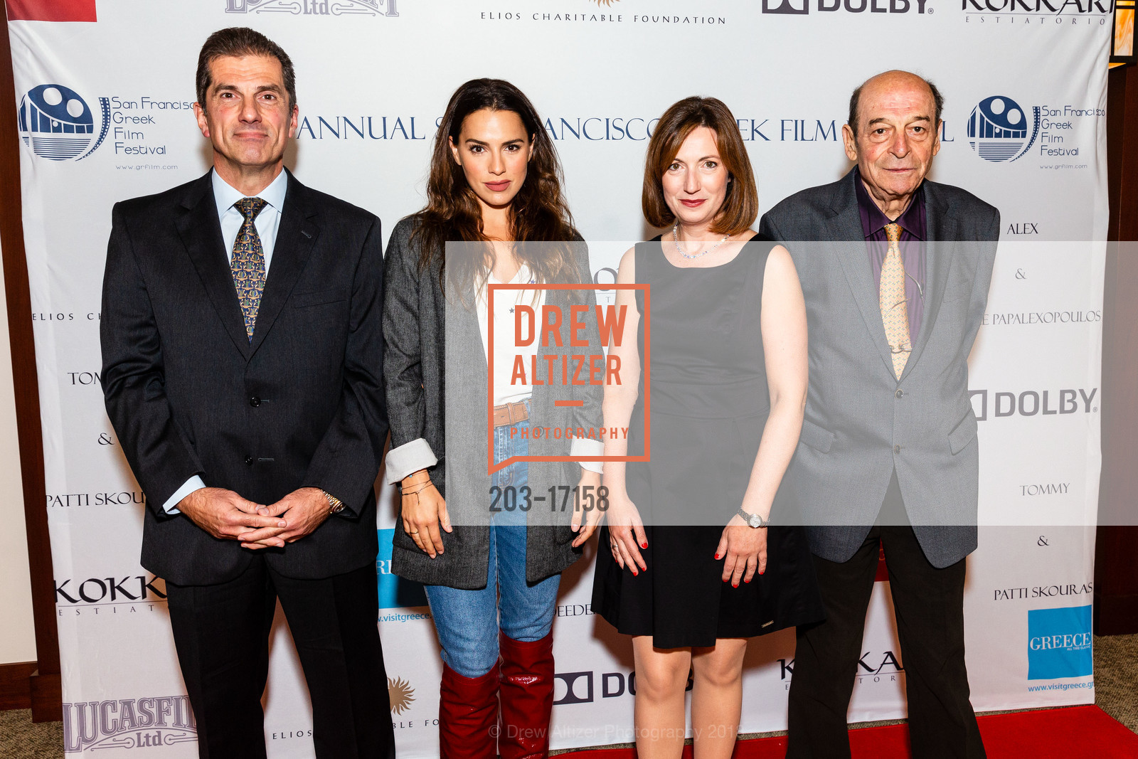 Antonios Sgouropoulos, Melia Kreiling, Daphne Vitsikounaki, Manoussos Manoussakis, 15th Annual SF Greek Film Festival Opening Night, Premier Theatre at LucasFilm, Letterman Digital Arts Building. 1 Letterman Drive, October 12th, 2018, Photo #203-17158 Antonios Sgouropoulos, Melia Kreiling, Daphne Vitsikounaki, Manoussos Manoussakis, Photo #203-17158
