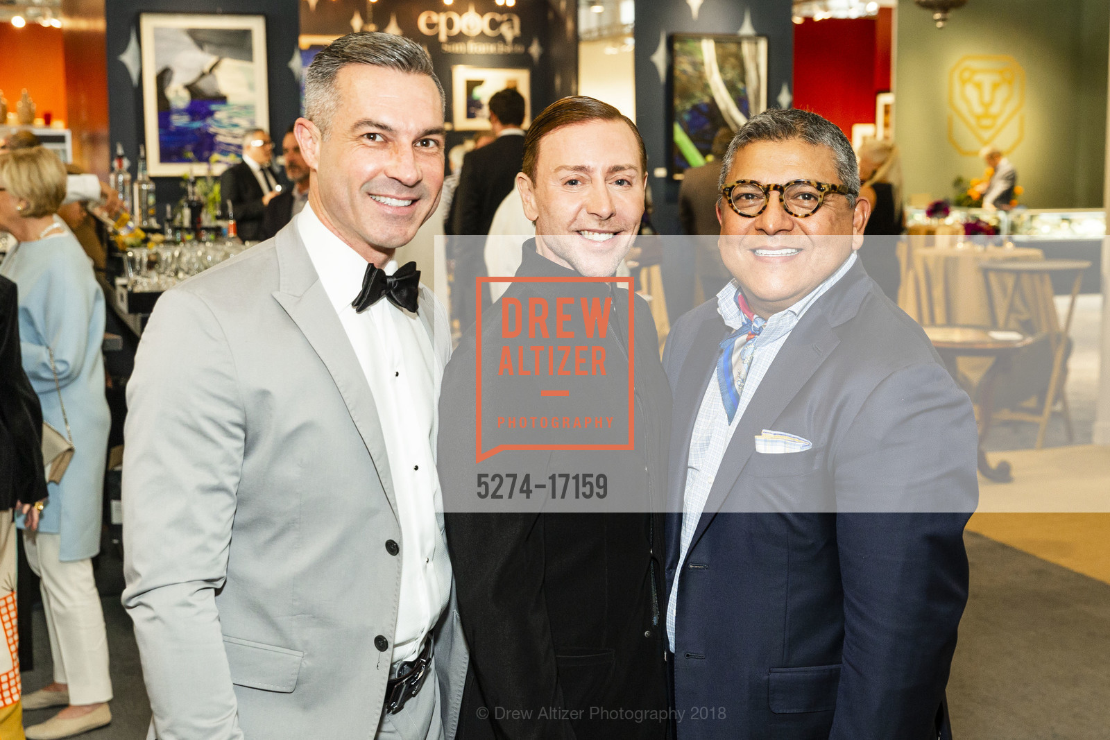 Jerome Molles, Mark Rhoades, Riccardo Benavides, The San Francisco Fall Art & Antiques Show Opening Nigh Preview Gala, Festival Pavilion, Fort Mason Center for Arts & Culture, October 10th, 2018, Photo #5274-17159 Jerome Molles, Mark Rhoades, Riccardo Benavides, Photo #5274-17159
