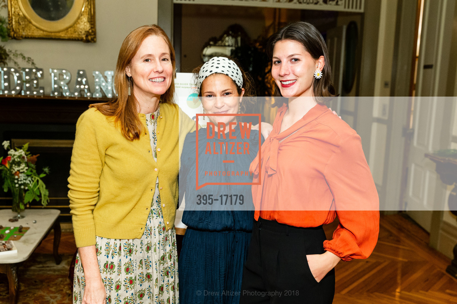 Kyle Redford, Jill Tidman, Celia Byrne, Slide Ranch Silver Trowel Gala 2018, General's Residence. 1 Fort Mason, October 11th, 2018, Photo #395-17179 Kyle Redford, Jill Tidman, Celia Byrne, Photo #395-17179