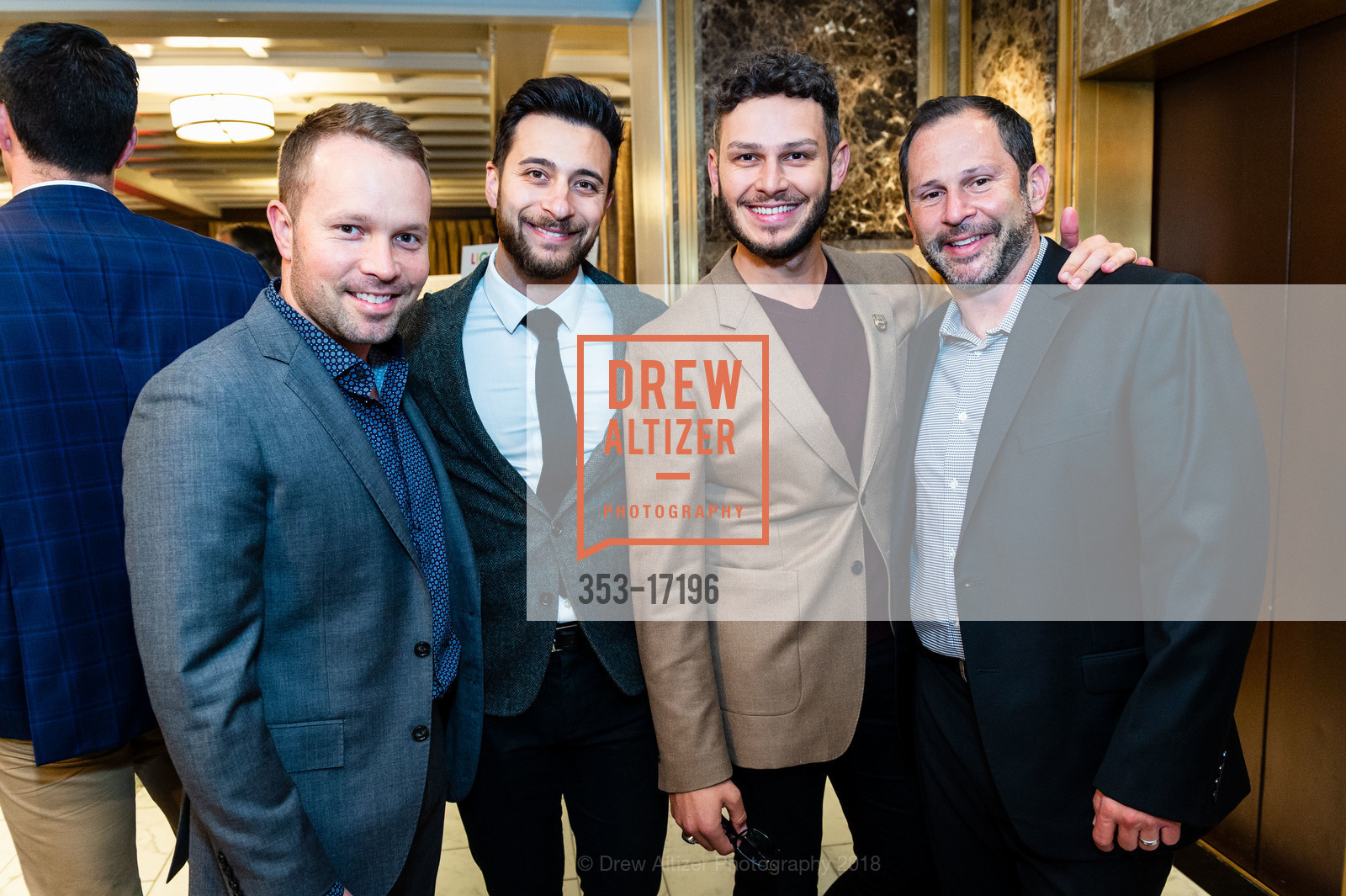 Jared Hunt, Zack Barulich, Derek Jacobsen, Dorian Kendal, Holy Family Day Gala's Light Up The Night 2018, The Julia Morgan Ballroom. 465 California St, October 18th, 2018, Photo #353-17196 Jared Hunt, Zack Barulich, Derek Jacobsen, Dorian Kendal, Photo #353-17196