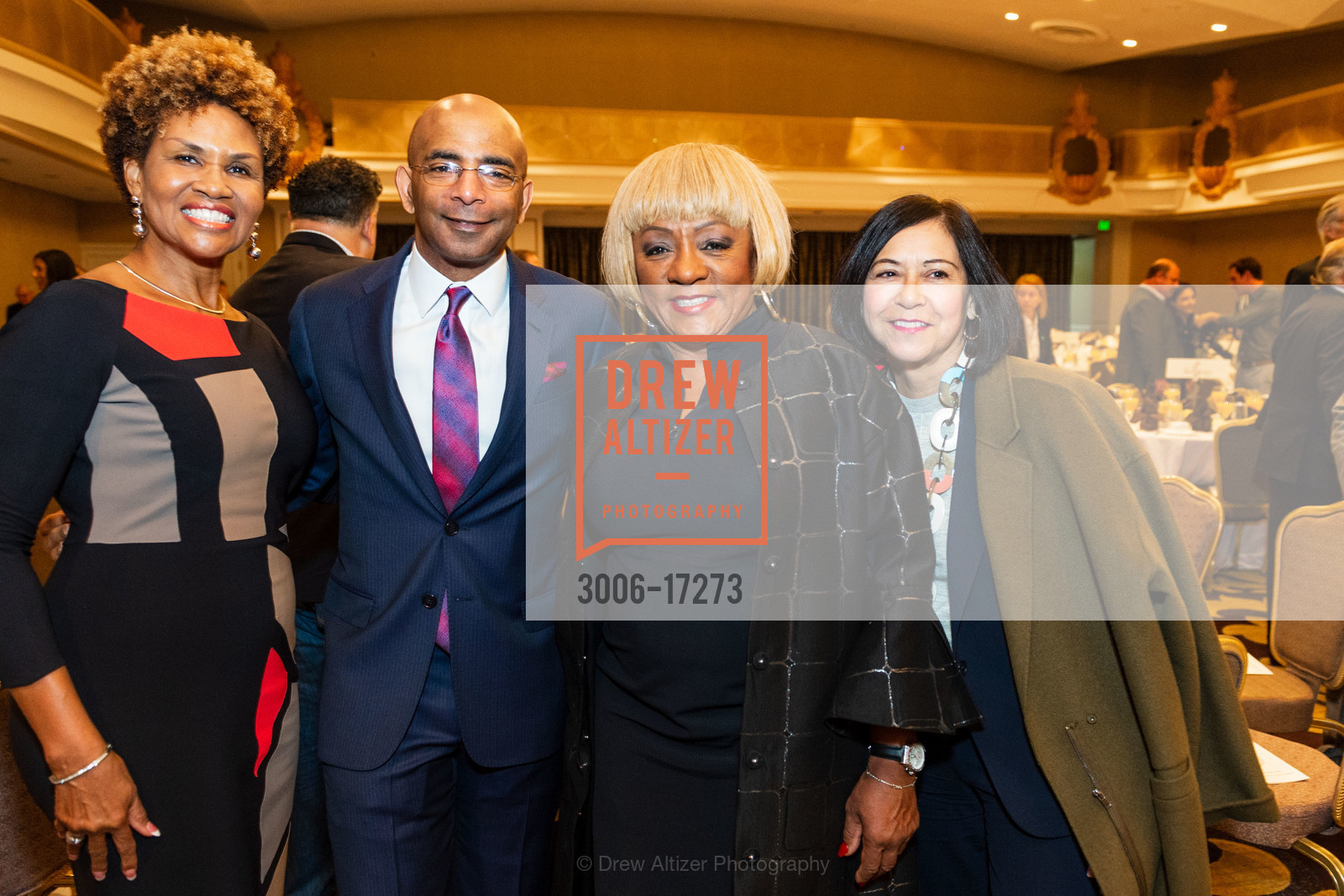 Regina Evans Jarrett, Steve Bowdry, Brenda Wright, Margot Maxey, Willie Brown Institute Breakfast Club 2018, Fairmont Hotel, Photo #3006-17273 Regina Evans Jarrett, Steve Bowdry, Brenda Wright, Margot Maxey, Photo #3006-17273
