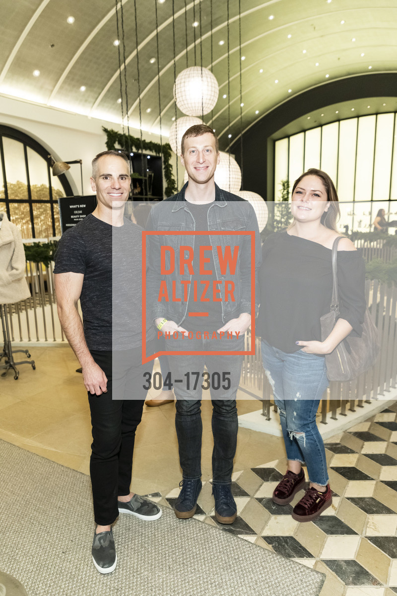 Darren Anderson, Matthew Linzer, Christina Hammill, Banana Republic Cos Bar Beauty Shop Launch 2018, Banana Republic. 256 Grant Avenue, November 8th, 2018, Photo #304-17305 Darren Anderson, Matthew Linzer, Christina Hammill, Photo #304-17305
