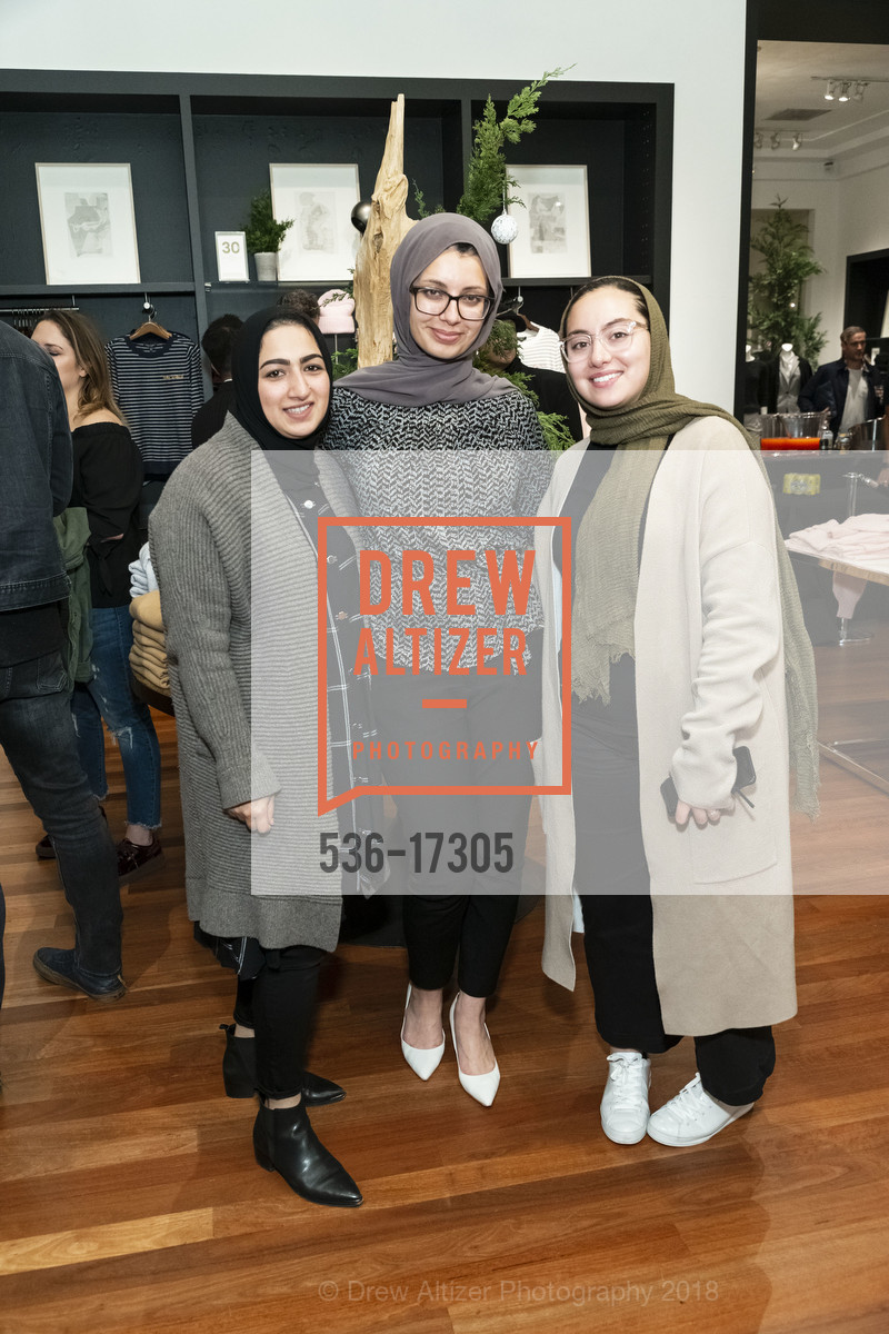 Huda Shaikh, Shabnam Habib, Rim Berradi, Banana Republic Cos Bar Beauty Shop Launch 2018, Banana Republic. 256 Grant Avenue, November 8th, 2018, Photo #536-17305 Huda Shaikh, Shabnam Habib, Rim Berradi, Photo #536-17305