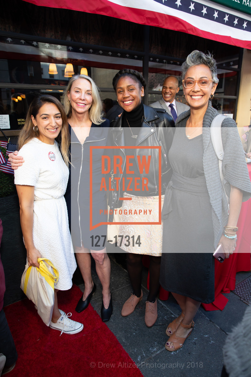 Gabriela Lopez, Vallie Brown, Shakirah Simley, Allison Holland, John’s Grill Election Day Luncheon 2018, Historic John's Grill. 63 Ellis Street, November 6th, 2018, Photo #127-17314 Gabriela Lopez, Vallie Brown, Shakirah Simley, Allison Holland, Photo #127-17314