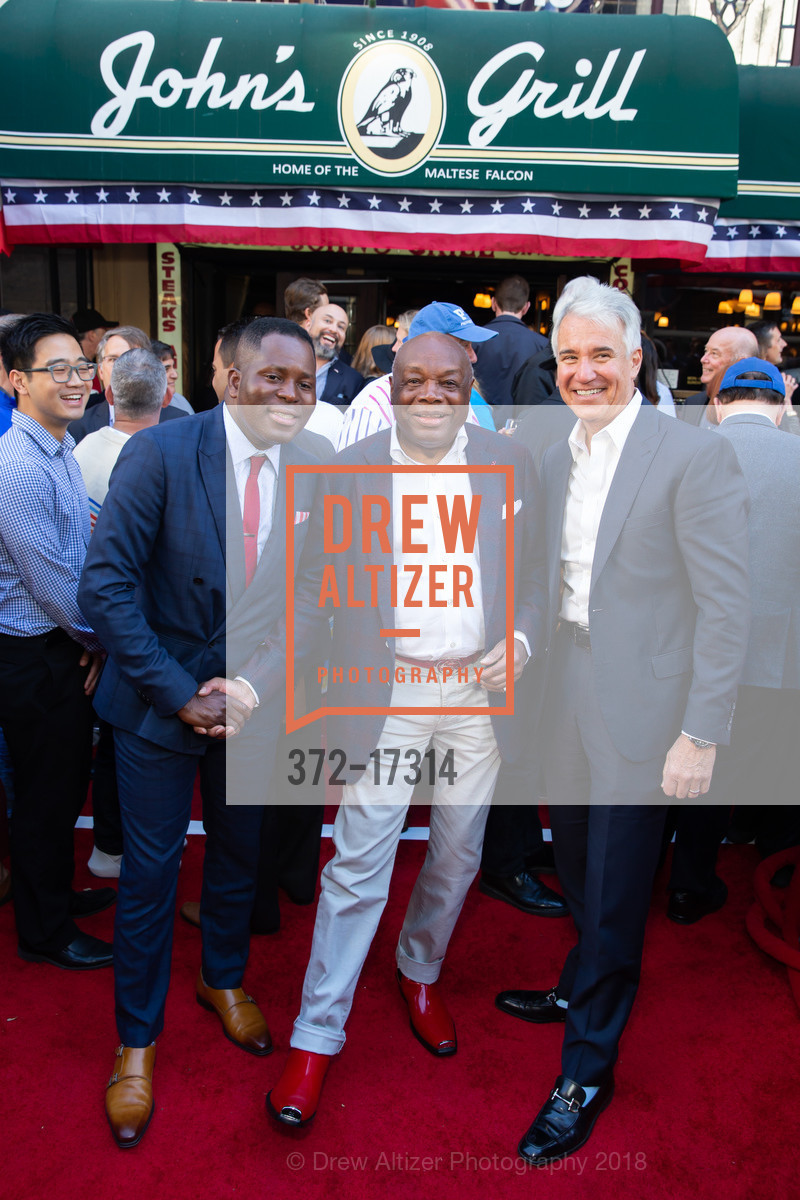 K Abdul Mahid, Willie Brown, George Gascon, John’s Grill Election Day Luncheon 2018, Historic John's Grill. 63 Ellis Street, November 6th, 2018, Photo #372-17314 K Abdul Mahid, Willie Brown, George Gascon, Photo #372-17314