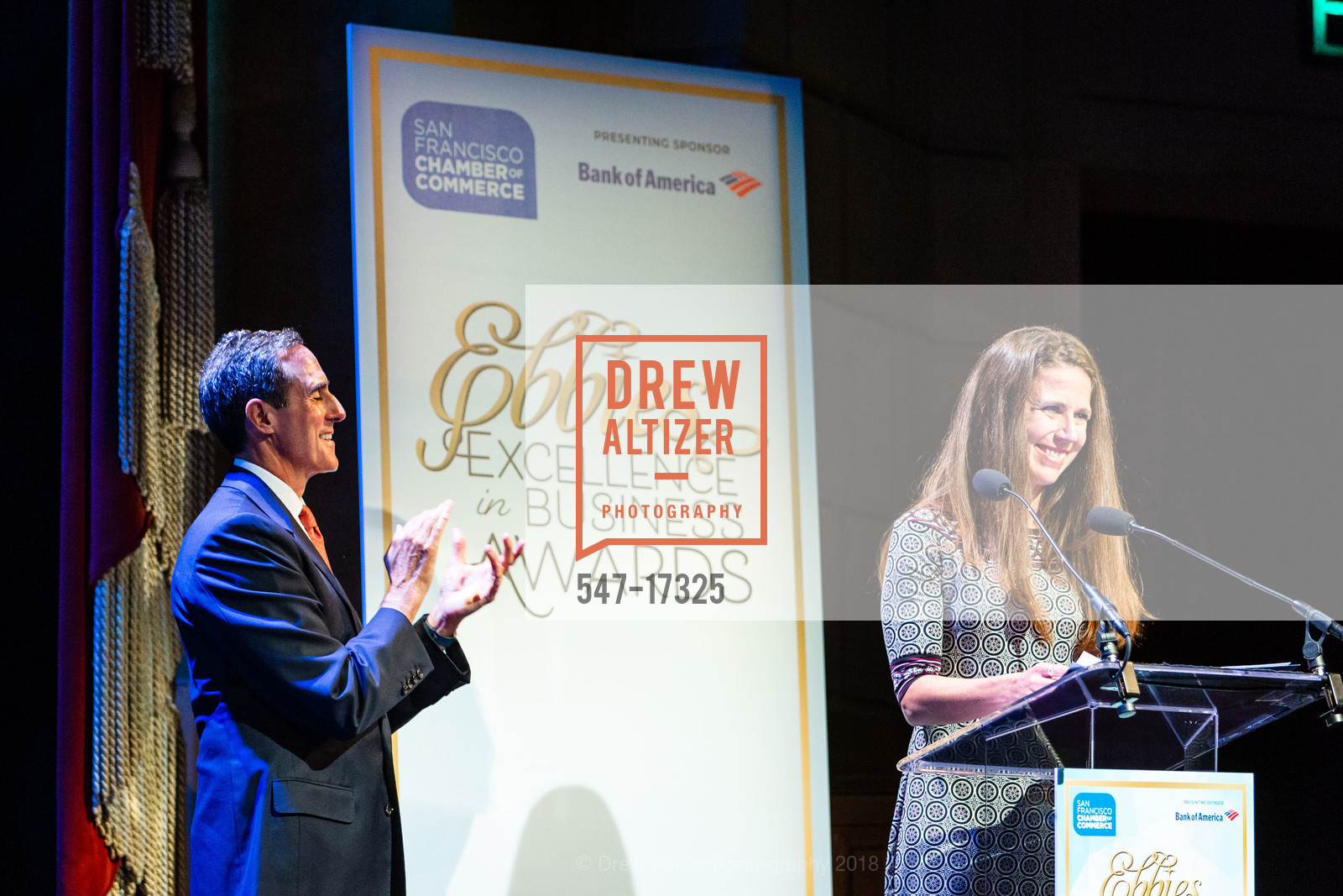 Richard Leider, Allison Realph, Excellence In Business Awards (Ebbies) hosted by the SF Chamber of Commerce, Herbst Theater. 401 Van Ness Ave, November 7th, 2018, Photo #547-17325 Richard Leider, Allison Realph, Photo #547-17325