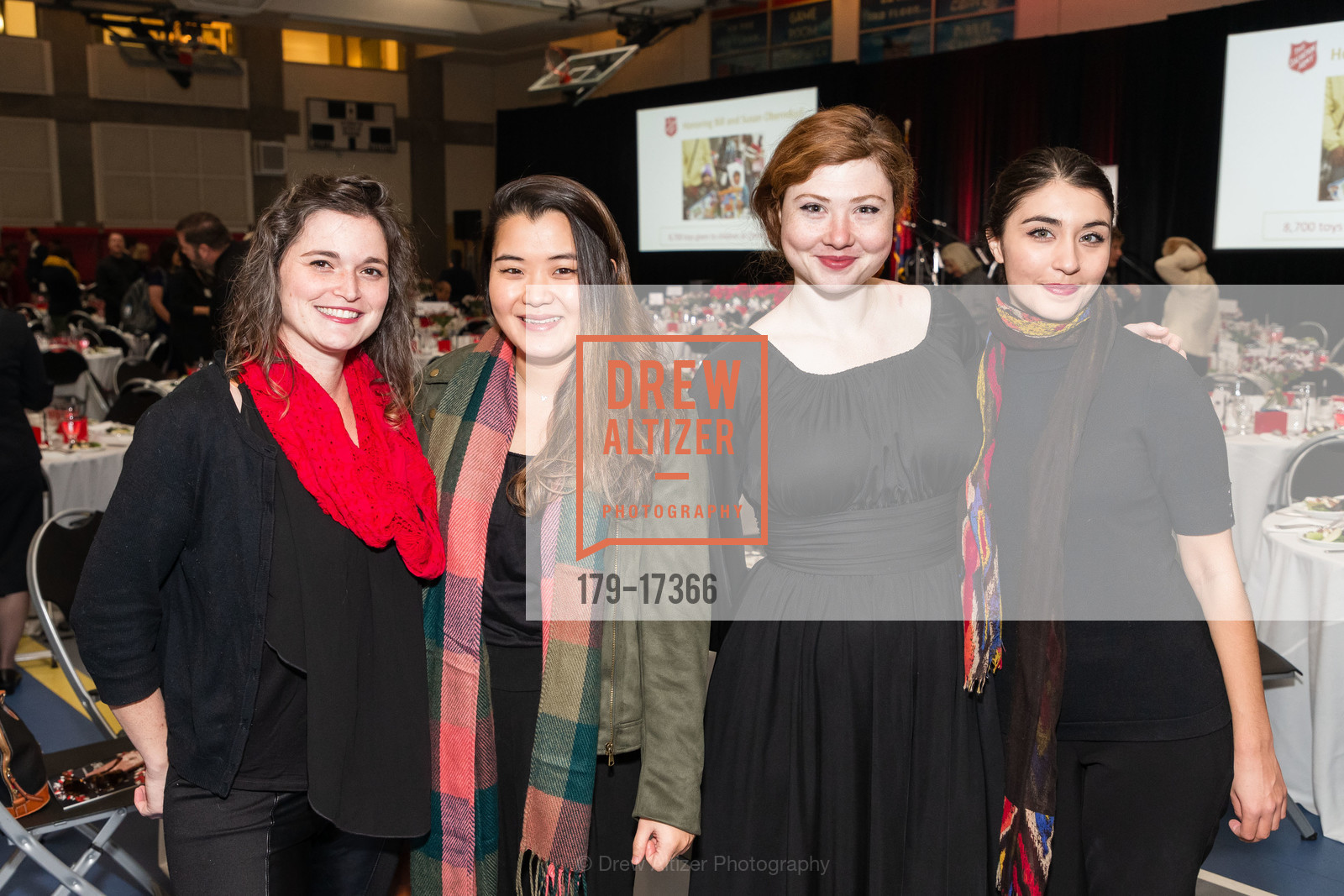 Laura Rubinstein-Salzedo, Joyce Park, Allie Simpson, Carly Scena, The Salvation Army’s Annual Holiday Luncheon 2018, The Salvation Army Kroc Center. 240 Turk St, Photo #179-17366 Laura Rubinstein-Salzedo, Joyce Park, Allie Simpson, Carly Scena, Photo #179-17366