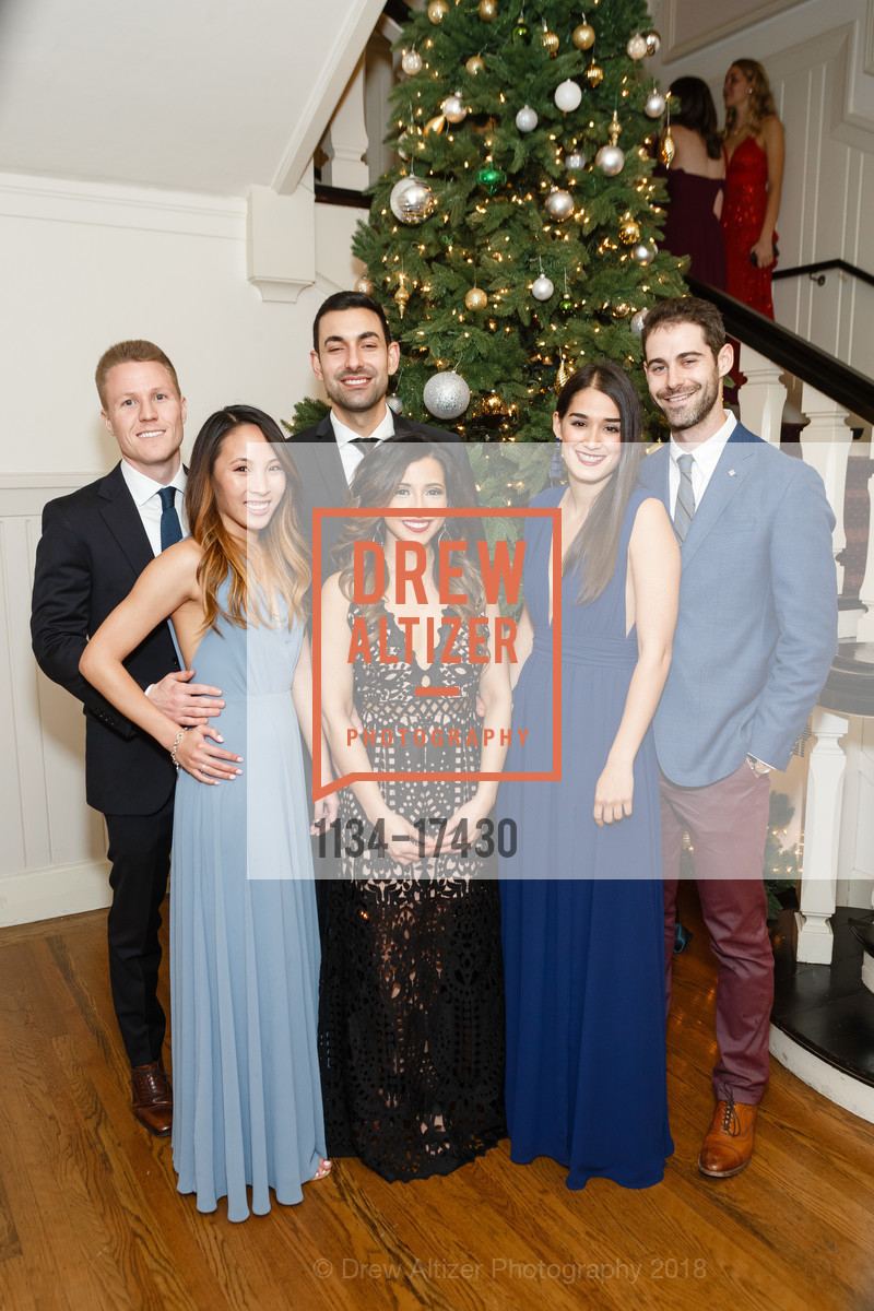 Chris Hadges, Aeshah Al-Nagdawi, Louis Huntley, Chris Neeley, Tiffany Hatch, David Fish, Spinsters Holiday Ball 2018, Century Club of San Francisco. 1355 Franklin St, December 1st, 2018, Photo #1134-17430 Chris Hadges, Aeshah Al-Nagdawi, Louis Huntley, Chris Neeley, Tiffany Hatch, David Fish, Photo #1134-17430