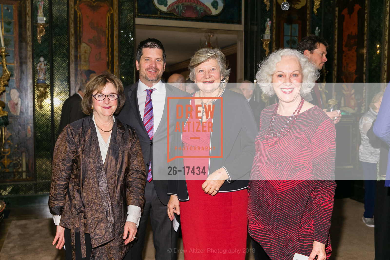 Alice Corning, David Allen-Hughes, Bettina Hughes, Martha Lewis, Gordon and Ann Getty host Leakey Foundation Holiday Gathering, Private Residence. 52 CHENERY ST, November 30th, 2018, Photo #26-17434 Alice Corning, David Allen-Hughes, Bettina Hughes, Martha Lewis, Photo #26-17434