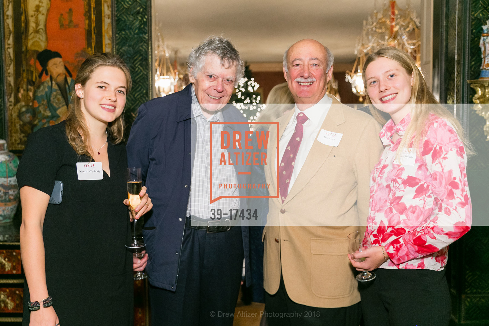 Natasha Doherty, Gordon P. Getty, Don Dana, Dandy Doherty, Gordon and Ann Getty host Leakey Foundation Holiday Gathering, Private Residence. 52 CHENERY ST, November 30th, 2018, Photo #39-17434 Natasha Doherty, Gordon P. Getty, Don Dana, Dandy Doherty, Photo #39-17434