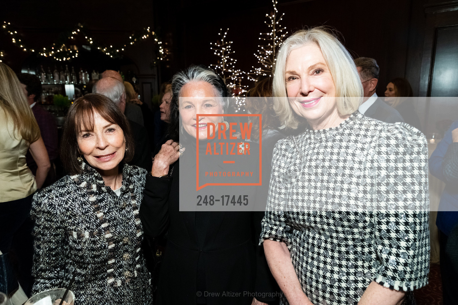 Peggy Trethewey, Diane Chapman, Kay Heafey, Shansby/Matarasso Holiday Party 2018, Harris' Restaurant. 2100 Van Ness St, Photo #248-17445 Peggy Trethewey, Diane Chapman, Kay Heafey, Photo #248-17445