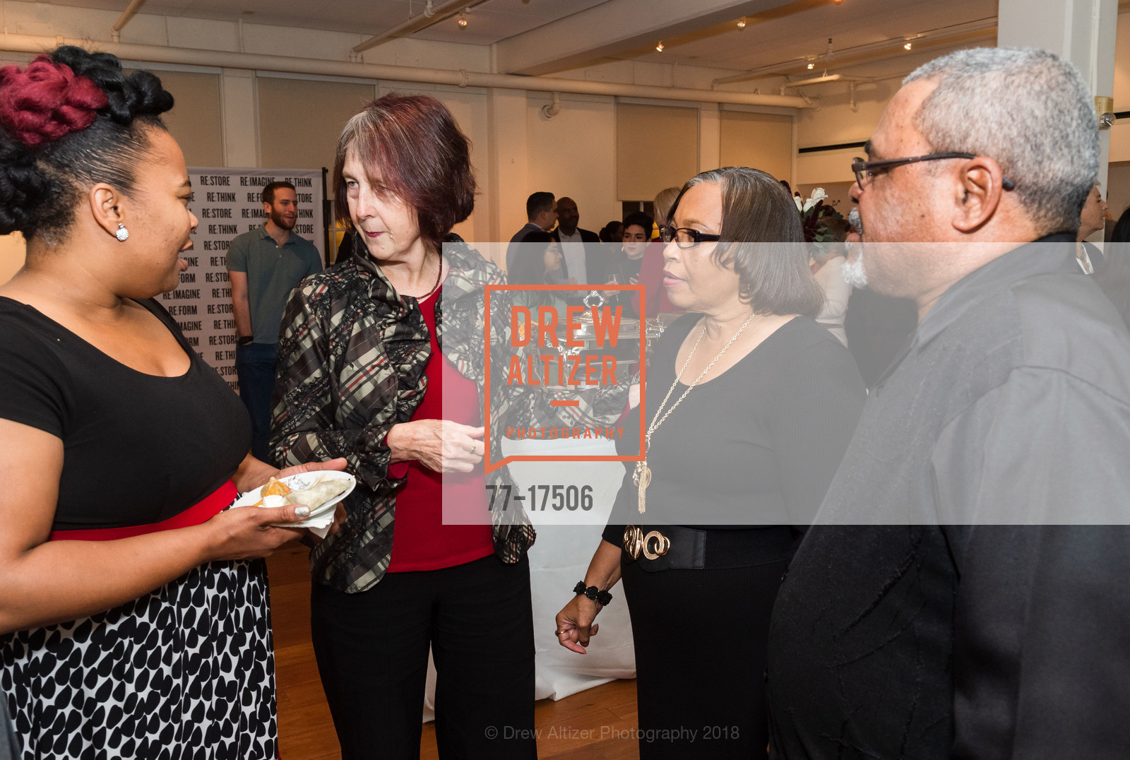 Toni Washington, Nancy Skinner, Evelyn Burton, Kenneth Burton, Re:Store Justice First Annual Holiday Celebration, SFFILM Centre. 39 Mesa Street, December 12th, 2018, Photo #77-17506 Toni Washington, Nancy Skinner, Evelyn Burton, Kenneth Burton, Photo #77-17506