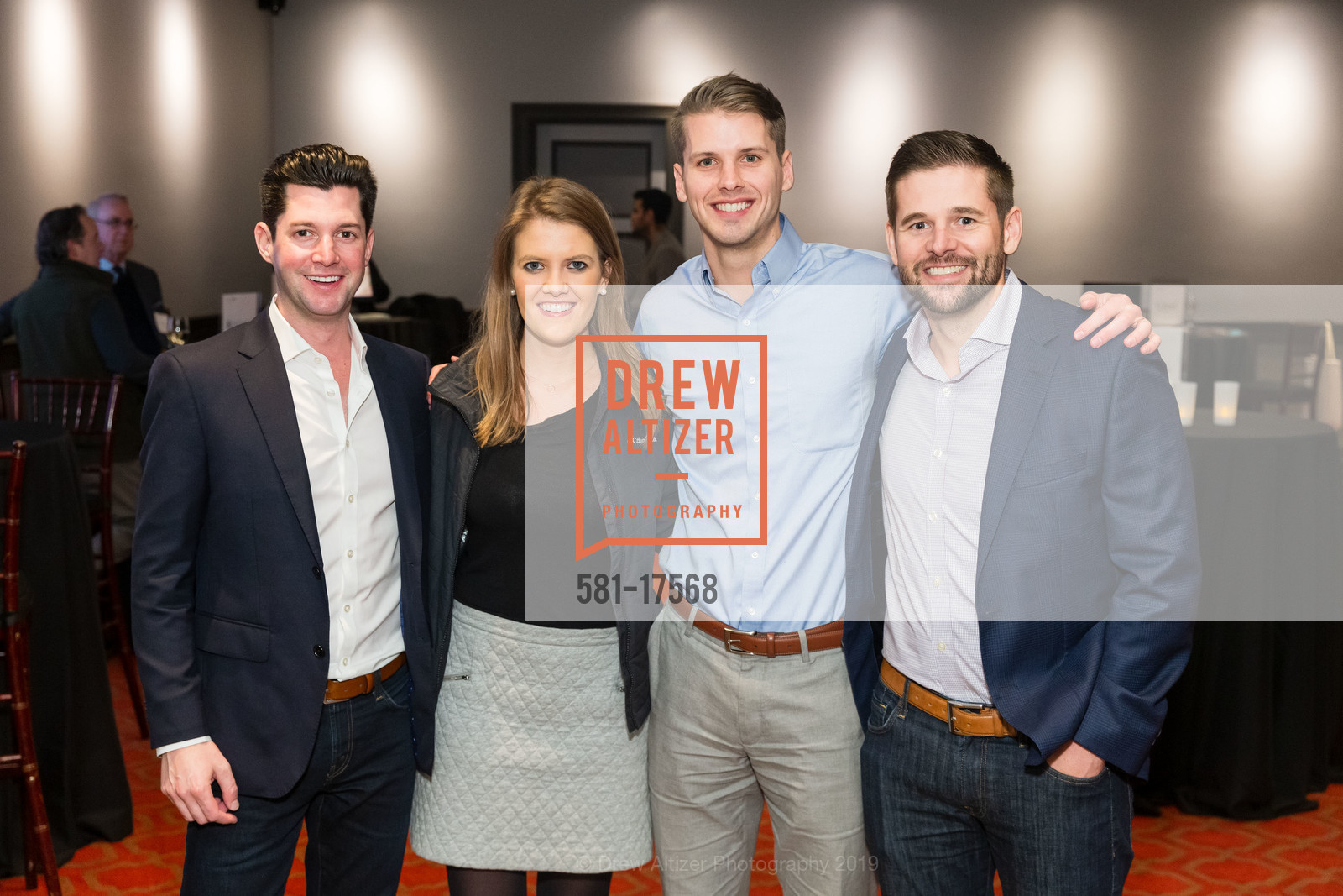 Andrew Venturi, Maureen Sercu, Hansen Ringer, Ben Steed, TechBio 2019, Merchant's Exchange Club. 75 Leidesdorff Street, January 7th, 2019, Photo #581-17568 Andrew Venturi, Maureen Sercu, Hansen Ringer, Ben Steed, Photo #581-17568