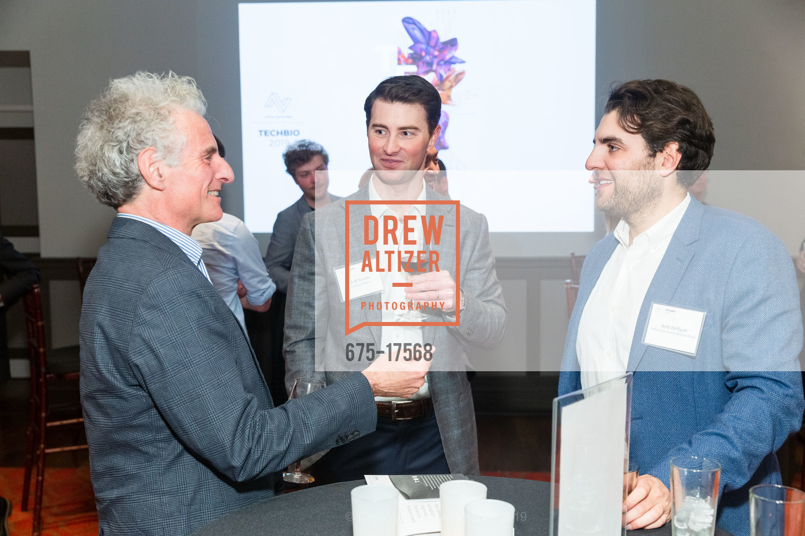Simon Helfgott, Jeff Sawin, Seth Helfgott, TechBio 2019, Merchant's Exchange Club. 75 Leidesdorff Street, January 7th, 2019, Photo #675-17568 Simon Helfgott, Jeff Sawin, Seth Helfgott, Photo #675-17568