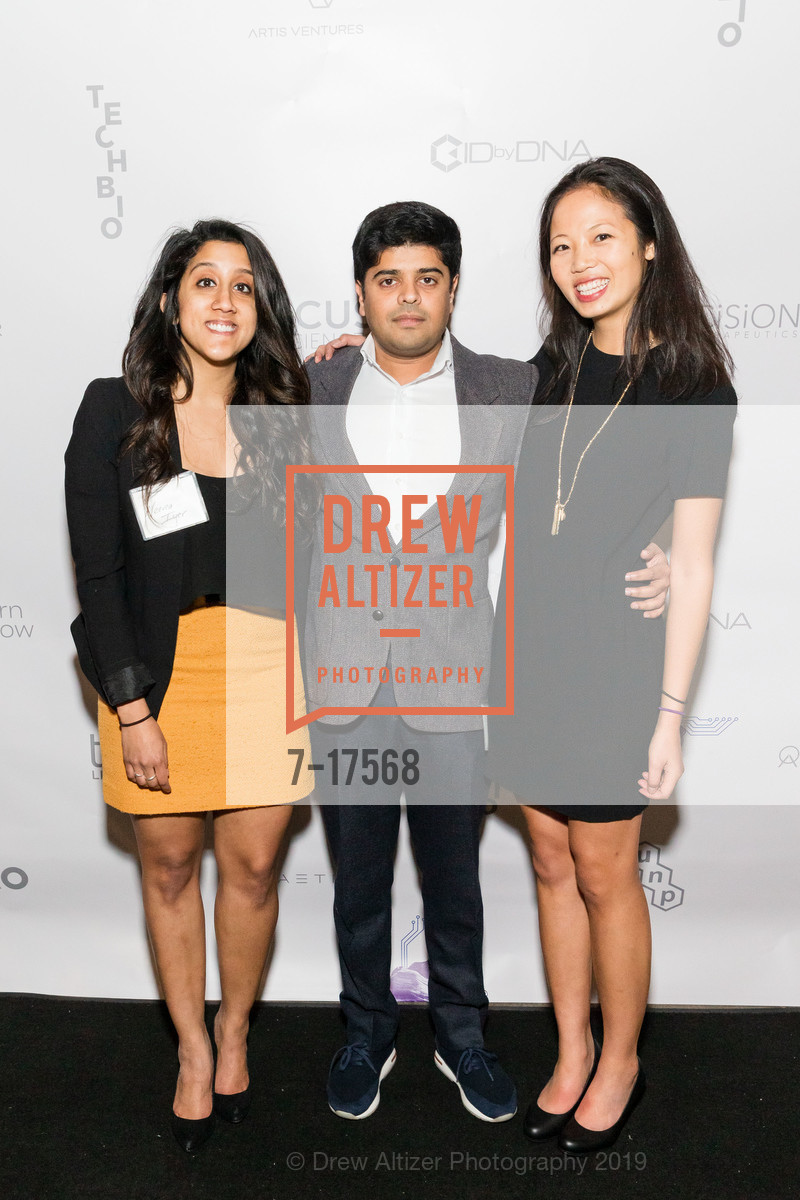 Meena Iyer, Vasudev Bailey, Zoe Guttendorf, TechBio 2019, Merchant's Exchange Club. 75 Leidesdorff Street, January 7th, 2019, Photo #7-17568 Meena Iyer, Vasudev Bailey, Zoe Guttendorf, Photo #7-17568