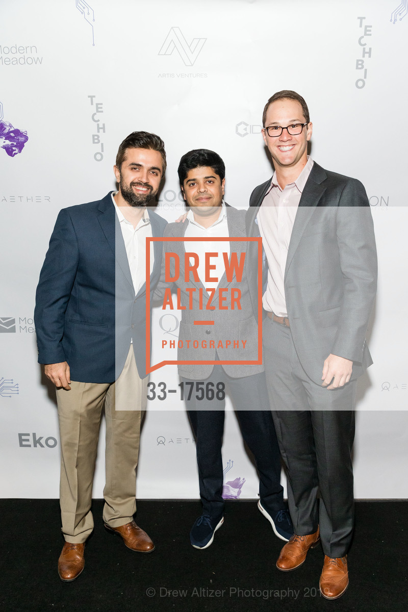 Apoorva Pandhi, Vasudev Bailey, Max Franklin, TechBio 2019, Merchant's Exchange Club. 75 Leidesdorff Street, January 7th, 2019, Photo #33-17568 Apoorva Pandhi, Vasudev Bailey, Max Franklin, Photo #33-17568