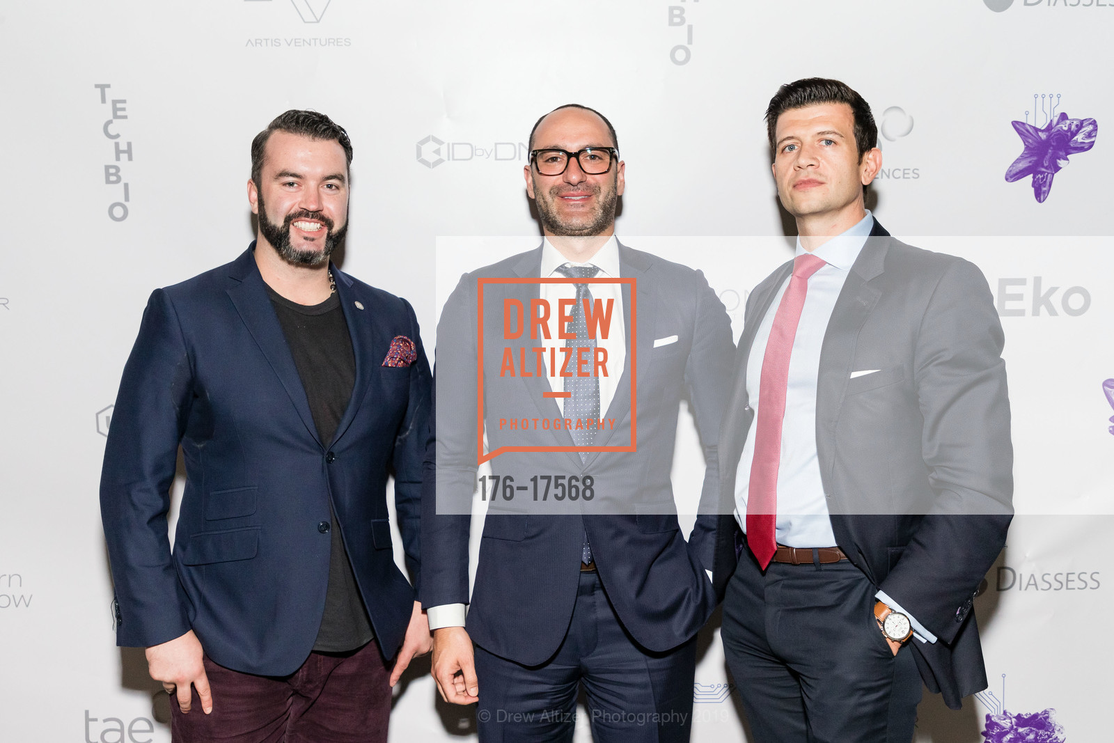 James Richards, Richard Awdeh, Joseph Lesko, TechBio 2019, Merchant's Exchange Club. 75 Leidesdorff Street, January 7th, 2019, Photo #176-17568 James Richards, Richard Awdeh, Joseph Lesko, Photo #176-17568