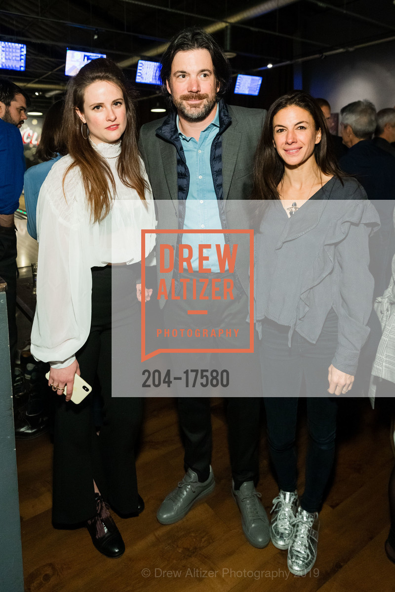 Kelsey Shell, Max Falkenstein, Sabrina Buell, Pre-FOG Bowling, Burger & Cocktail Extravaganza: Hosted by Fraenkel Gallery and David Zwirner Gallery, Mission Bowling Club. 3176 17th Street, January 15th, 2019, Photo #204-17580 Kelsey Shell, Max Falkenstein, Sabrina Buell, Photo #204-17580