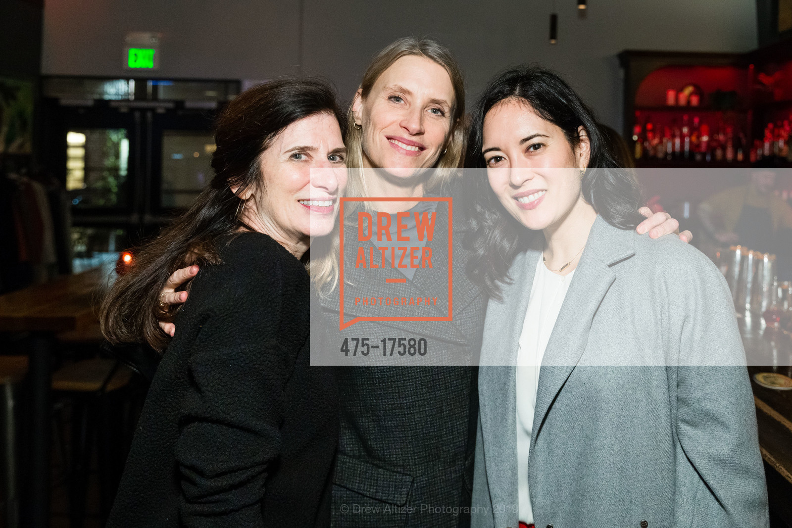 Valerie Wade, Hanna Schouwink, Suzanne Modica, Pre-FOG Bowling, Burger & Cocktail Extravaganza: Hosted by Fraenkel Gallery and David Zwirner Gallery, Mission Bowling Club. 3176 17th Street, January 15th, 2019, Photo #475-17580 Valerie Wade, Hanna Schouwink, Suzanne Modica, Photo #475-17580