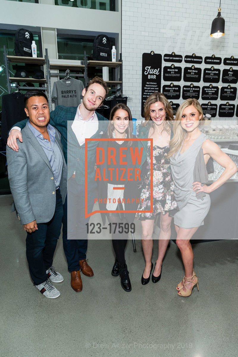 Joel Corpus, Grey Sanderson, Cathy Oved, Tara Shane, Erica Stenz, Barry's Bootcamp Palo Alto Grand Opening Celebration, Stanford Shopping Center. 228 Stanford Shopping Center, January 24th, 2019, Photo #123-17599 Joel Corpus, Grey Sanderson, Cathy Oved, Tara Shane, Erica Stenz, Photo #123-17599