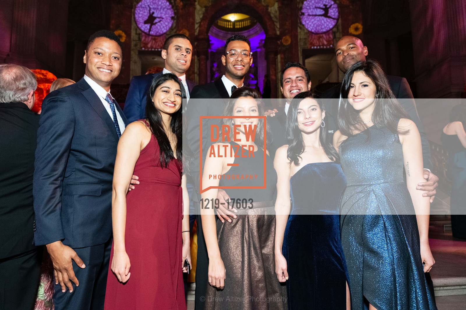 Jamison Hill, Sanjna Carulekar, Bianca Caban, Rachel Caplan, Devon Gregori, Jonathan Riddle, Justin Girard, Xavier Del Rosario, Daryl Finkton, SF Ballet ENCORE! Gala 2019, City Hall/ War Memorial. 301 Van Ness Ave, Photo #1219-17603 Jamison Hill, Sanjna Carulekar, Bianca Caban, Rachel Caplan, Devon Gregori, Jonathan Riddle, Justin Girard, Xavier Del Rosario, Daryl Finkton, Photo #1219-17603