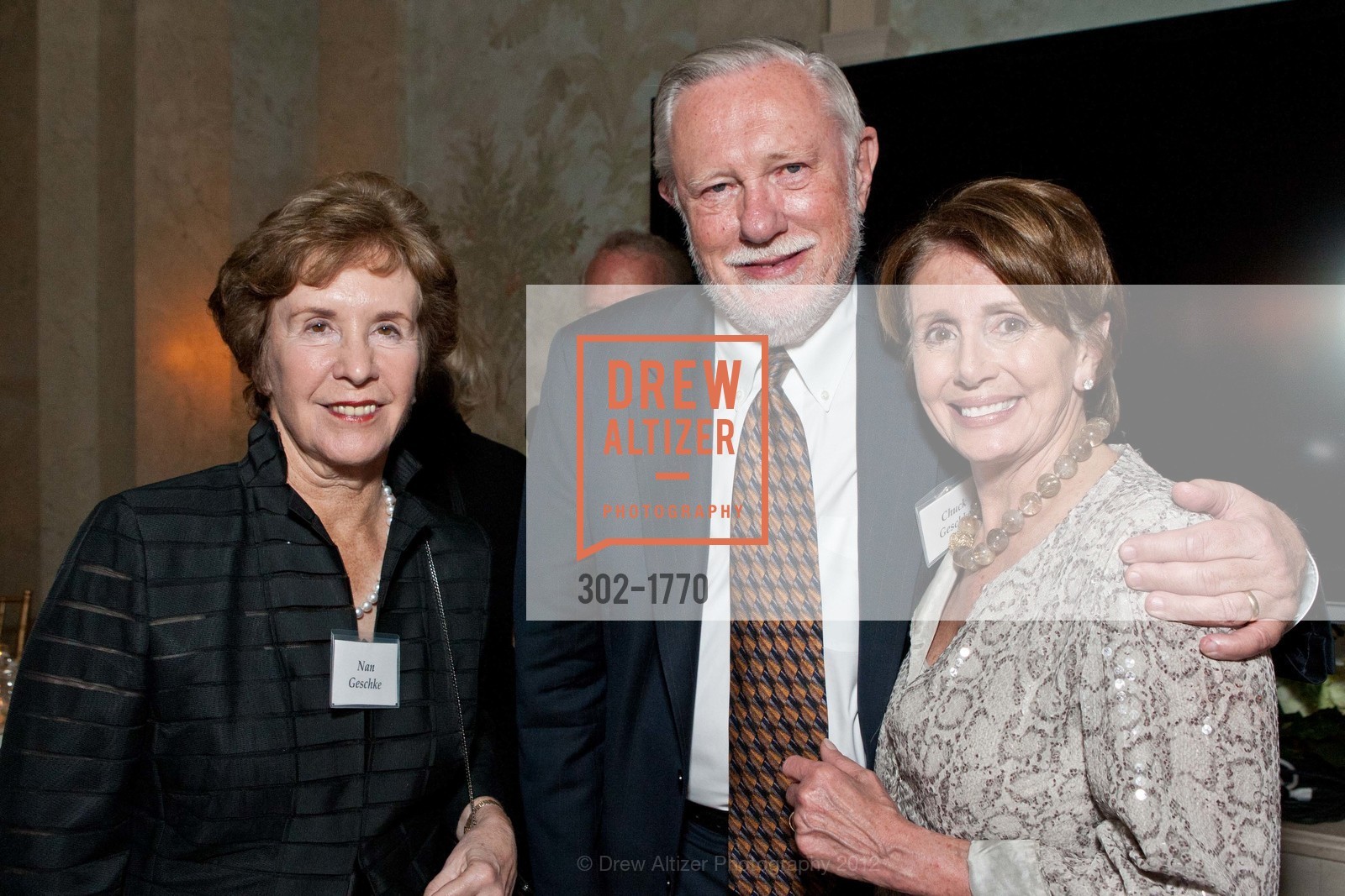 Nan Geschke, Chuck Geschke, Nancy Pelosi, Gordon and Ann Getty Host NANCY PELOSI DCCC Dinner, US, April 23rd, 2012, Photo #302-1770 Nan Geschke, Chuck Geschke, Nancy Pelosi, Photo #302-1770